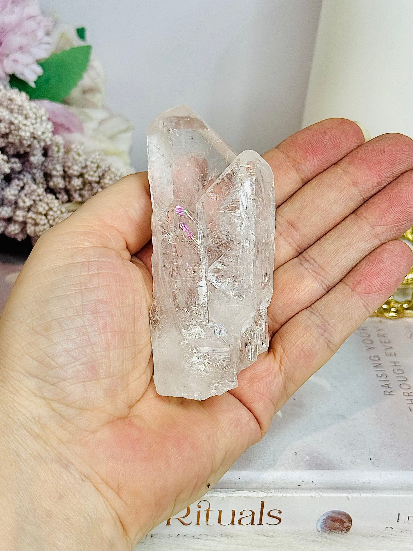 High Grade Clear Quartz Cluster Point with Rainbows 9cm