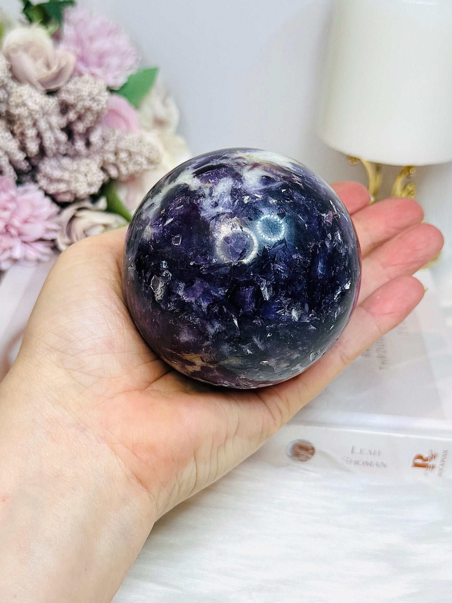 Large Lepidolite | Purple Mica Sphere on Stand 629g