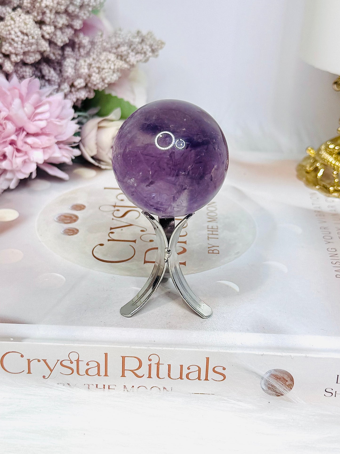 High Grade Amethyst Phantom Sphere on Stand 90g