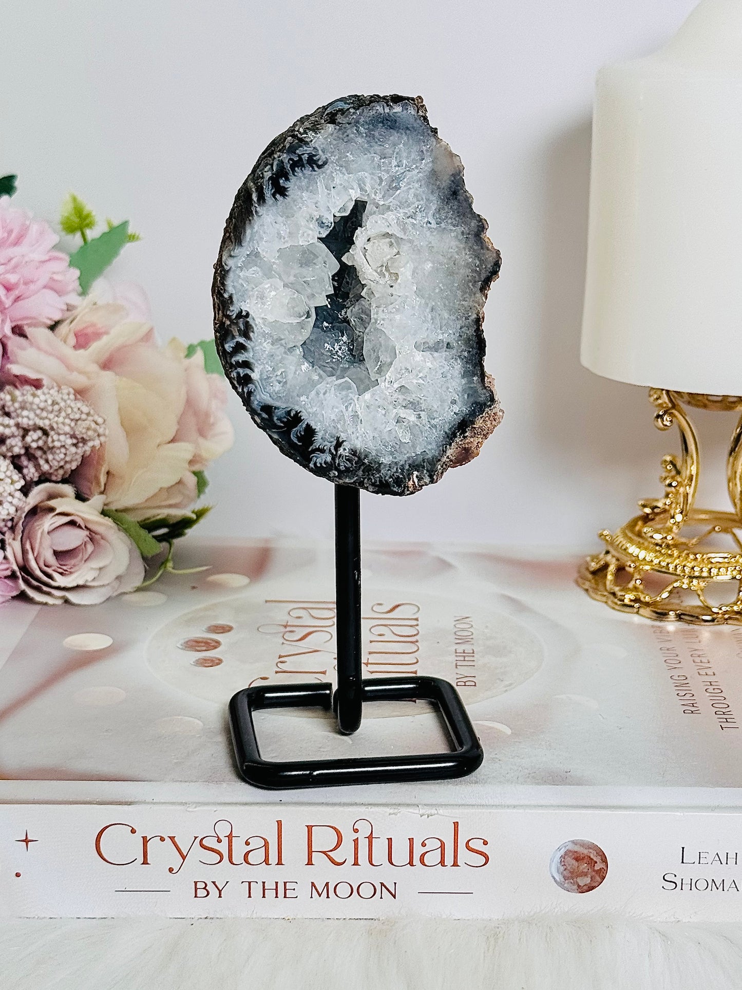 Perfect 14cm Natural Druzy Agate Geode on Stand