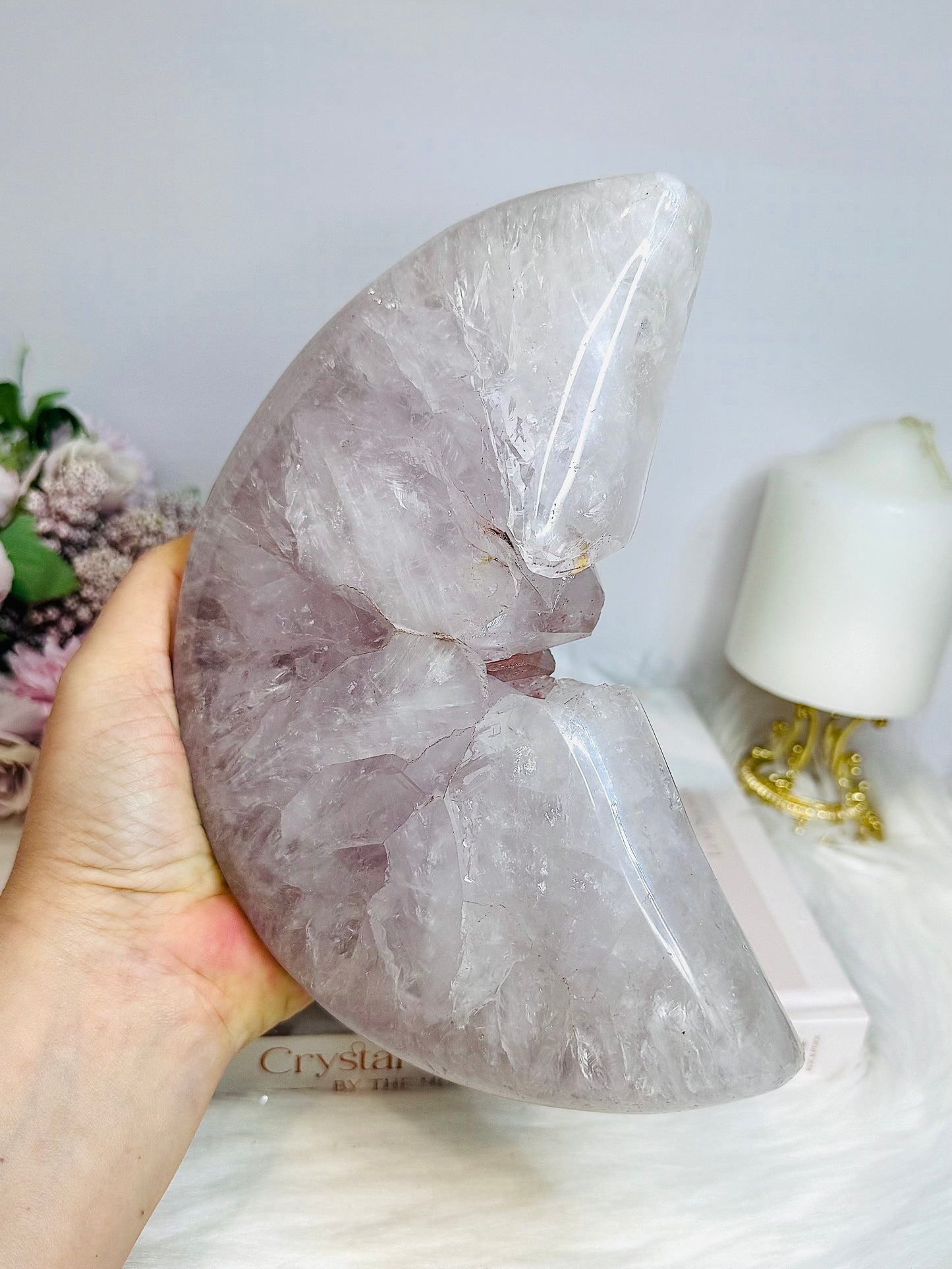 Huge Amethyst Carved Druzy Moon On Custom Stand 2.2KG 28cm (Inc stand)
