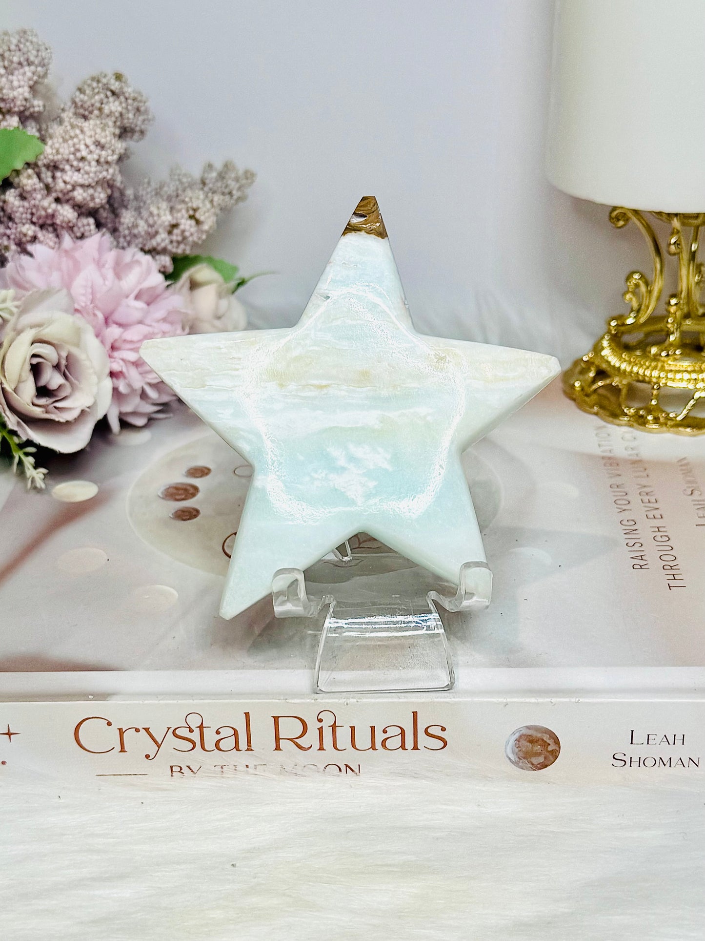 Large Caribbean Calcite Star on Stand 8cm (small chip on one point)