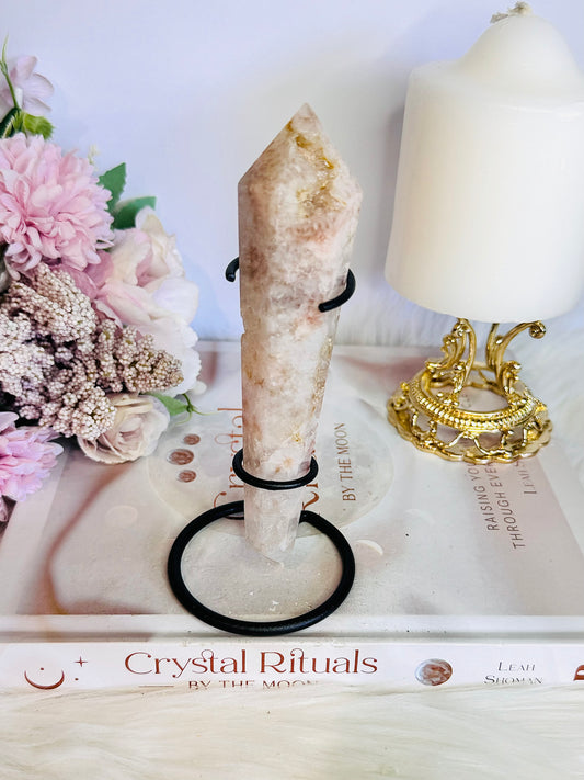 Beautiful Druzy Flower Agate Tower | Wand 15cm On Stand