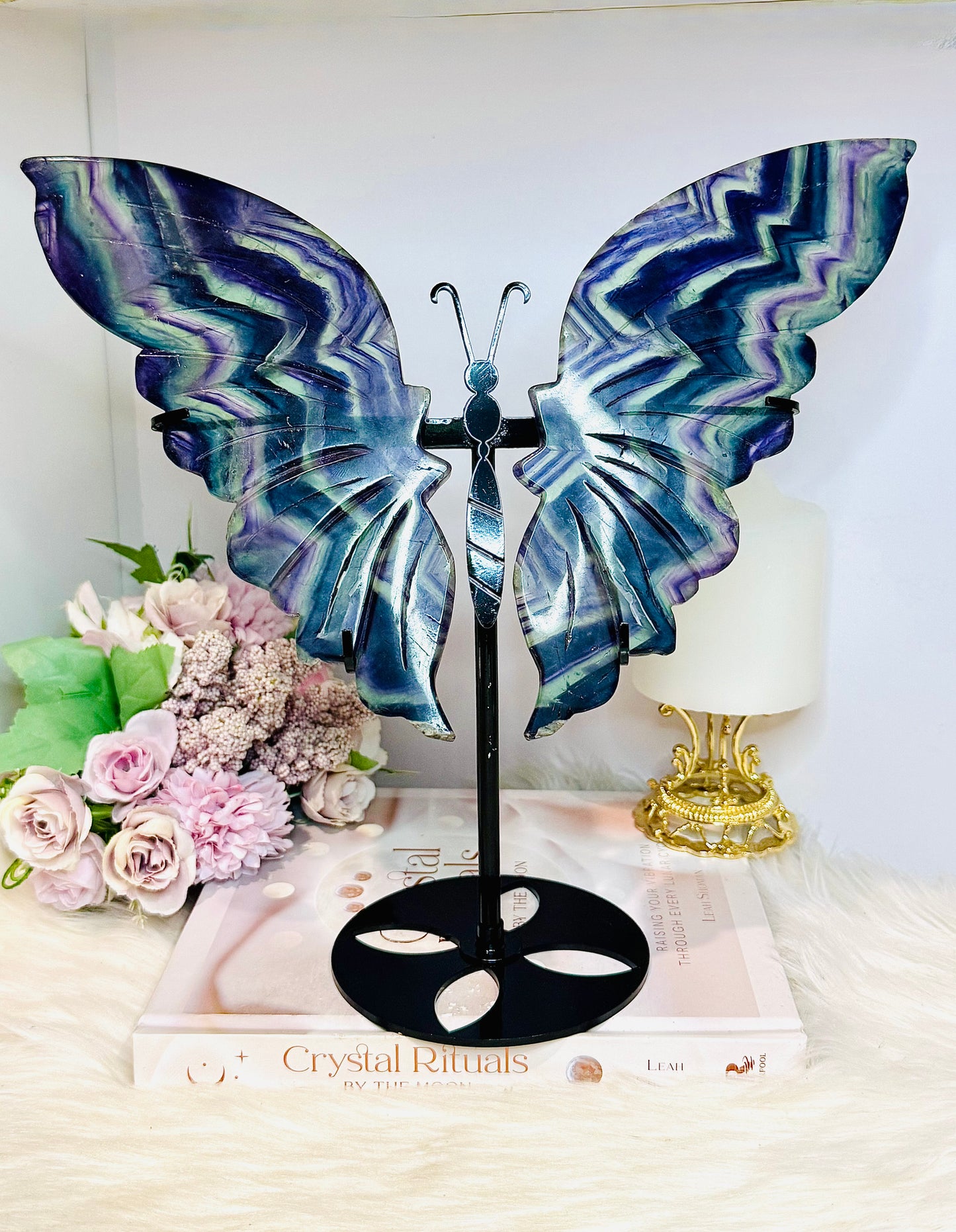 Huge Rainbow Fluorite Butterfly Wings 27cm