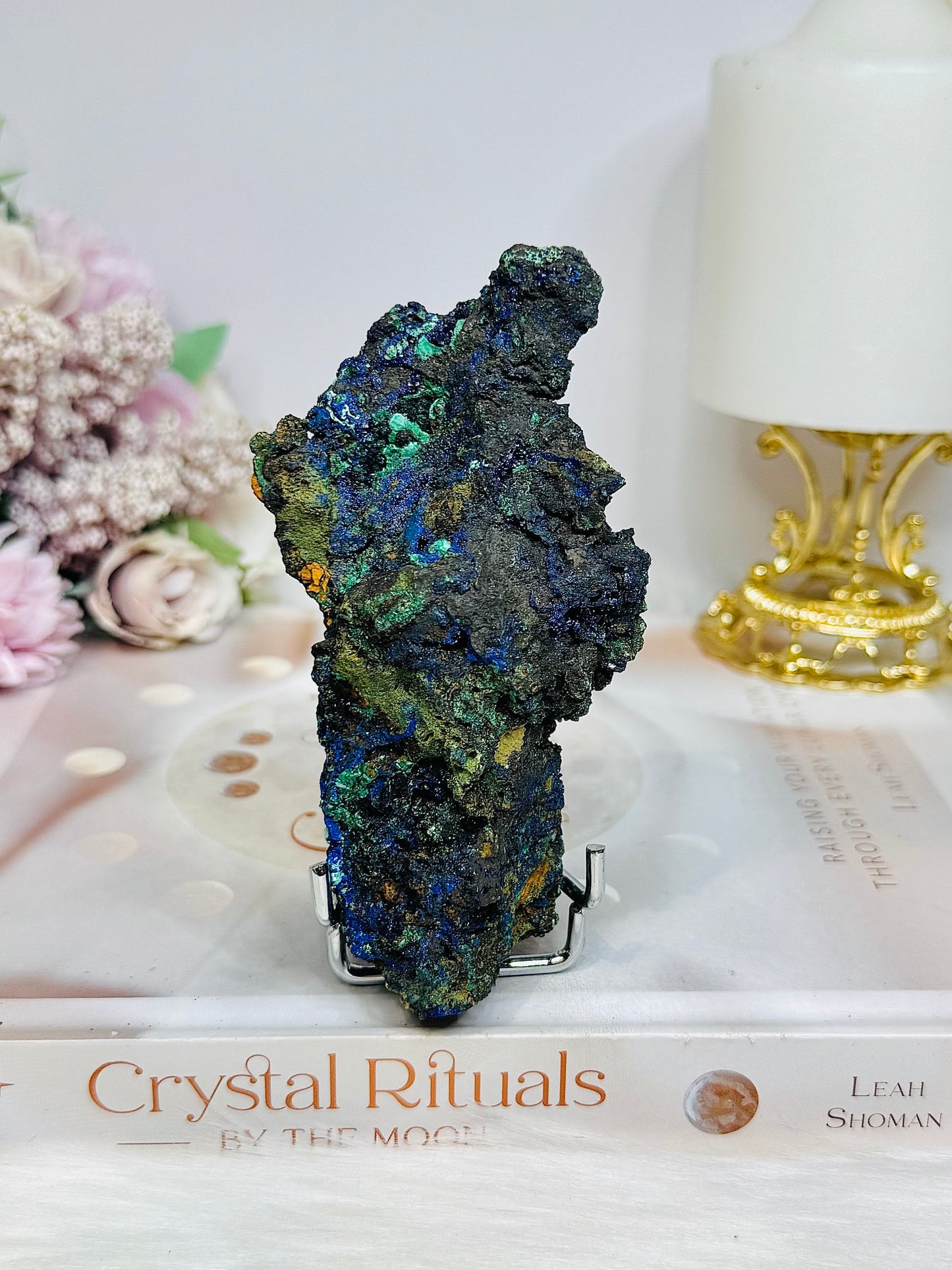 Natural Azurite with Malachite Specimen 12cm 230g On Stand