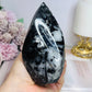 Black Tourmaline in Quartz Carved Flame From Brazil 12.5cm 491g