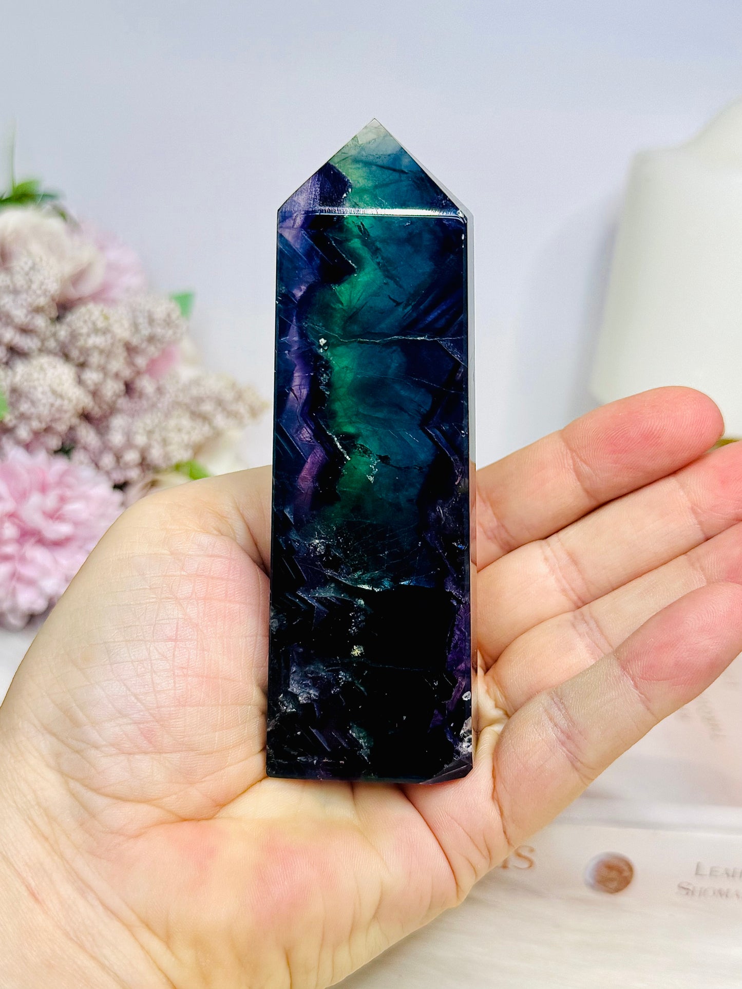 High Grade Rainbow Fluorite Tower 10.5cm
