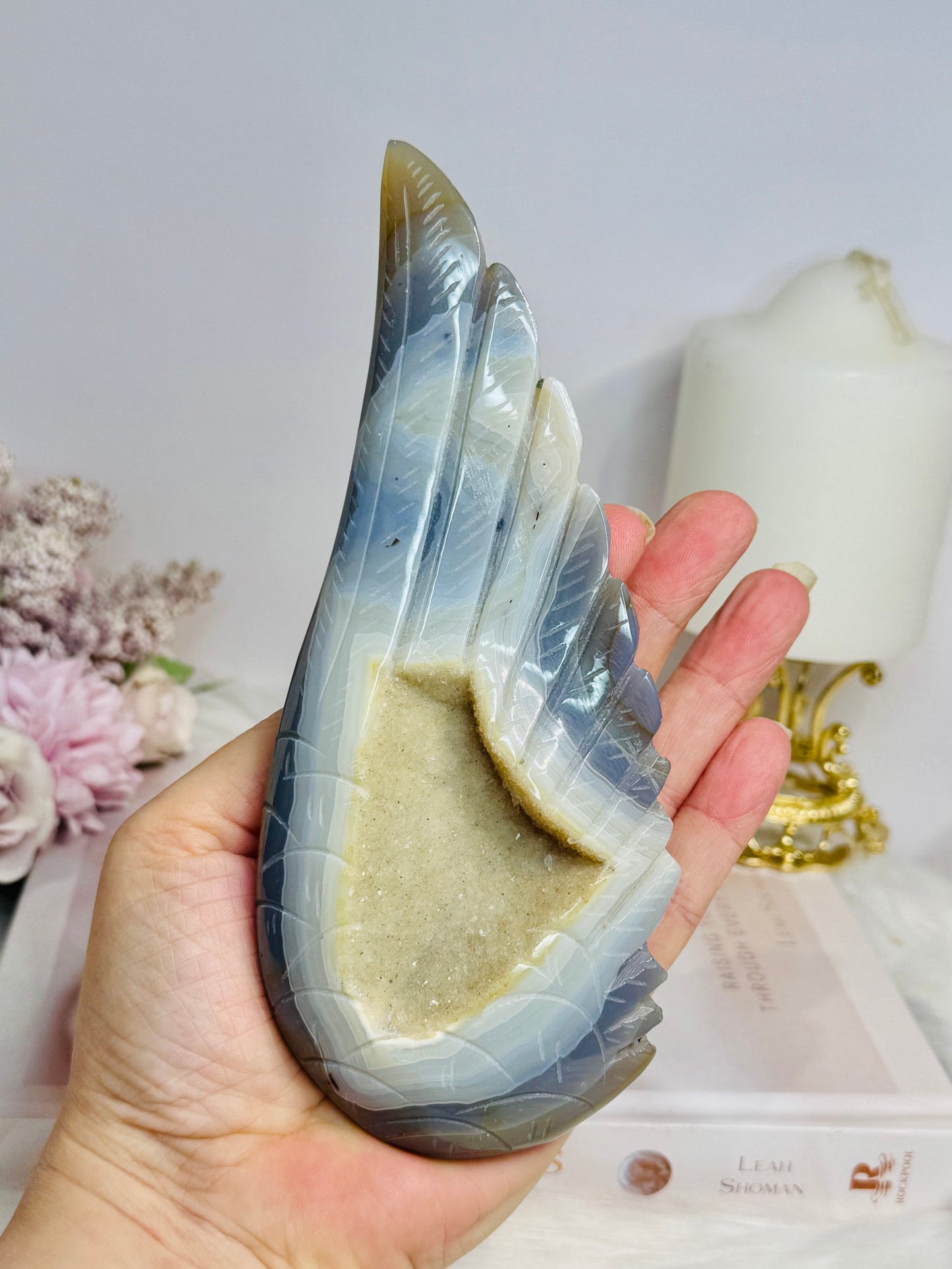 Large Druzy Angel Agate Wing on Stand 16.5cm