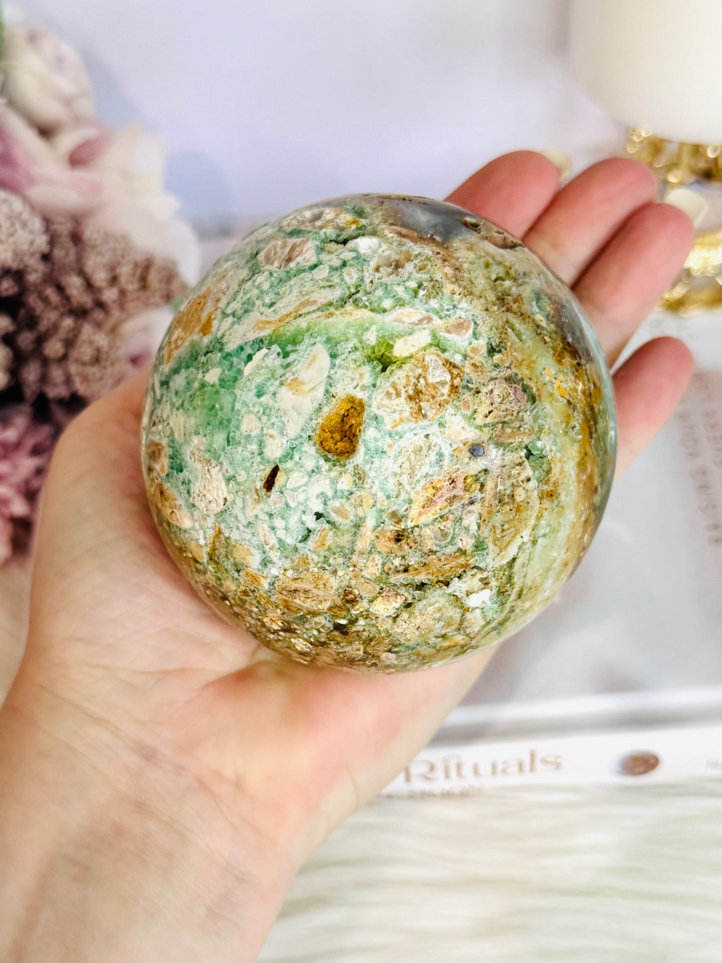 Huge Natural Glorious Variscite Sphere On Stand 802grams