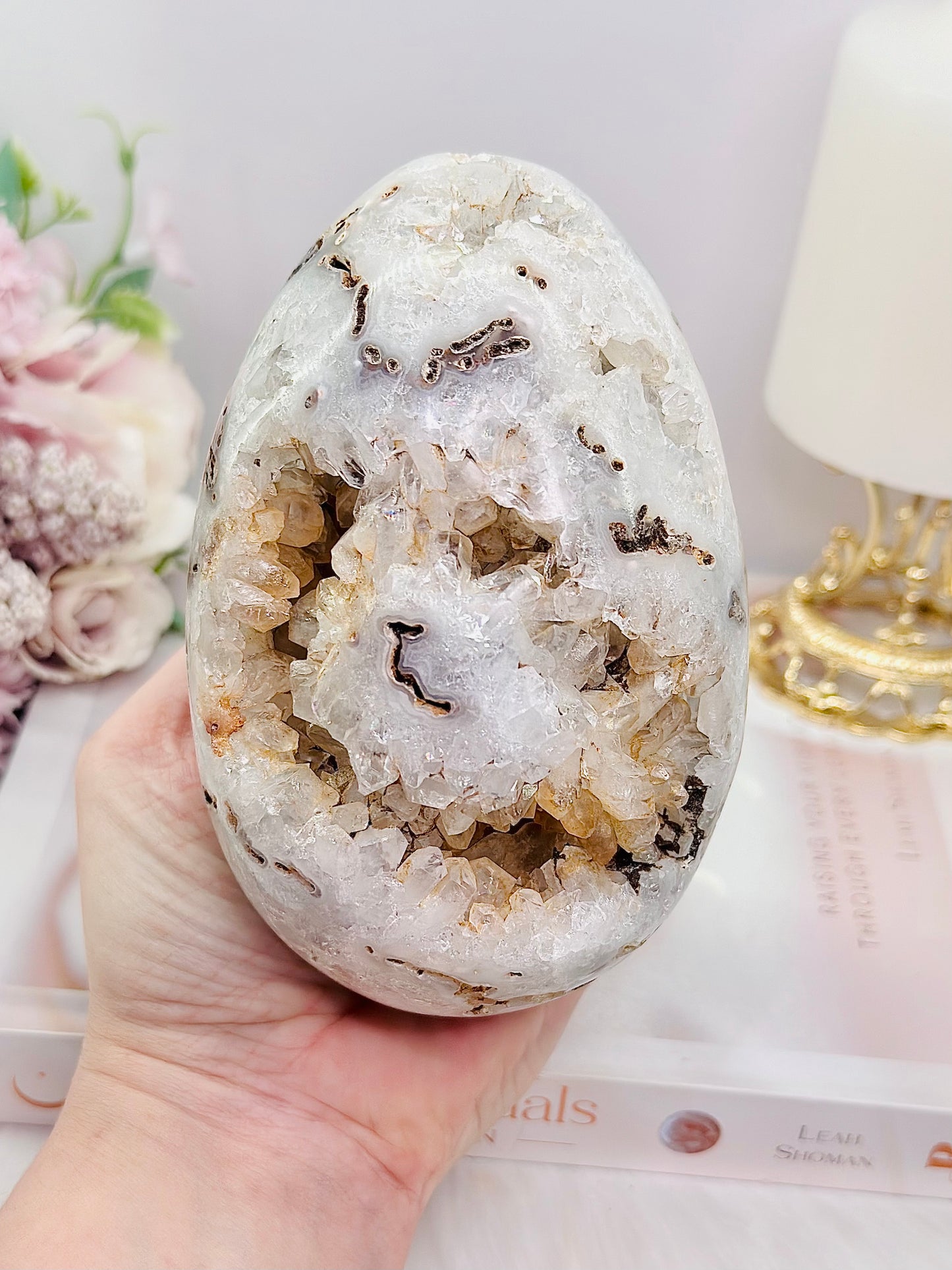 Large 15cm 1.07KG Incredible Druzy Agate Egg On Stand