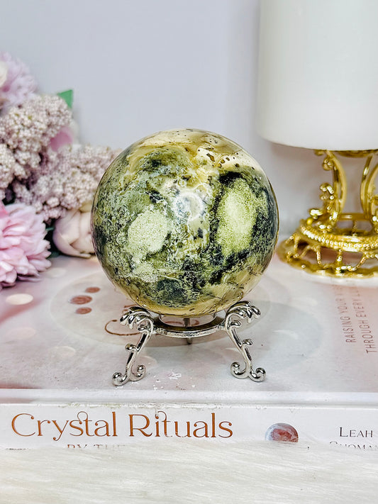 Large Serpentine Sphere on Stand 406g