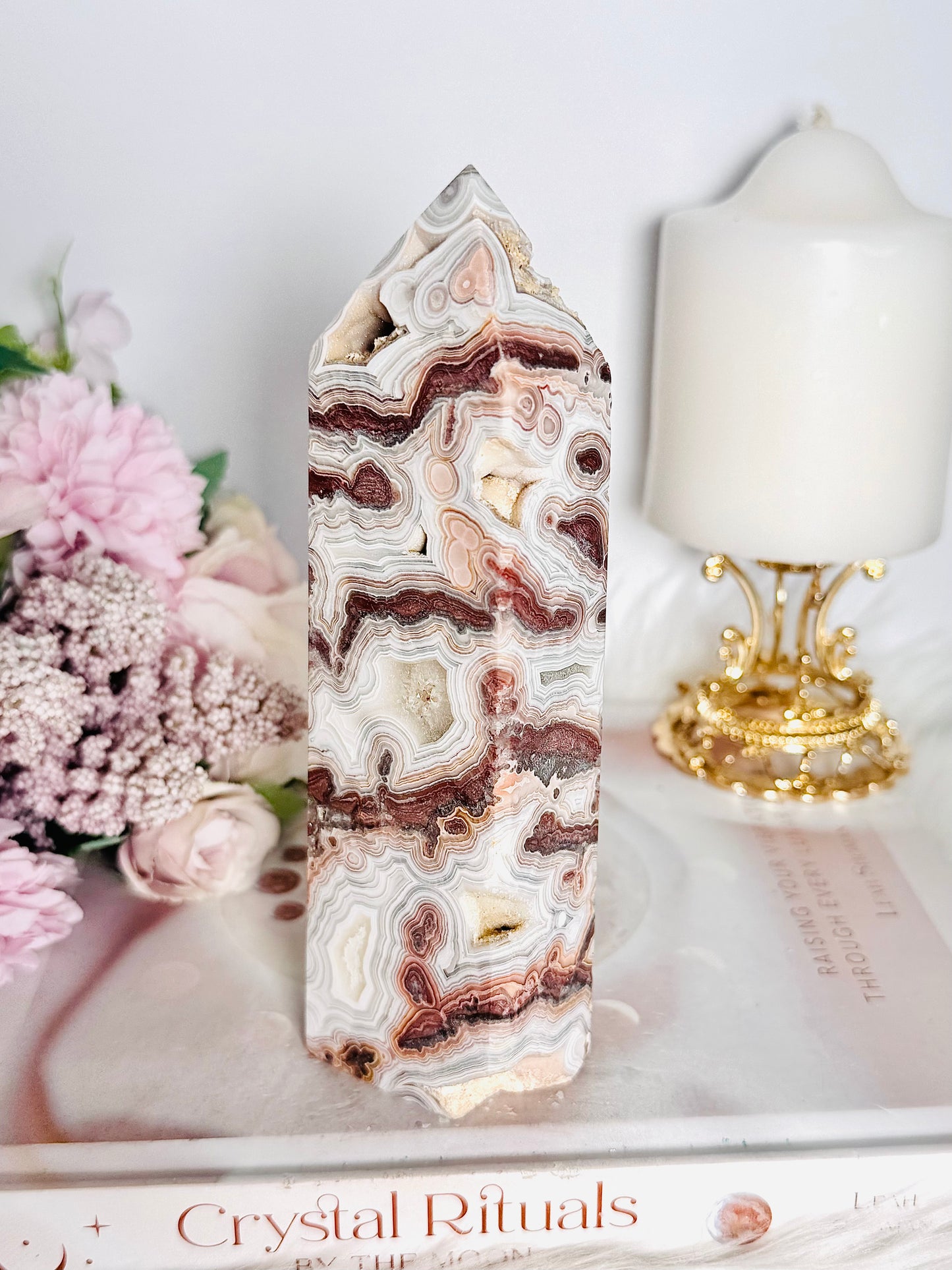 Absolutely Incredible Natural Mexican Lace Agate Druzy Chunky Tower 16cm