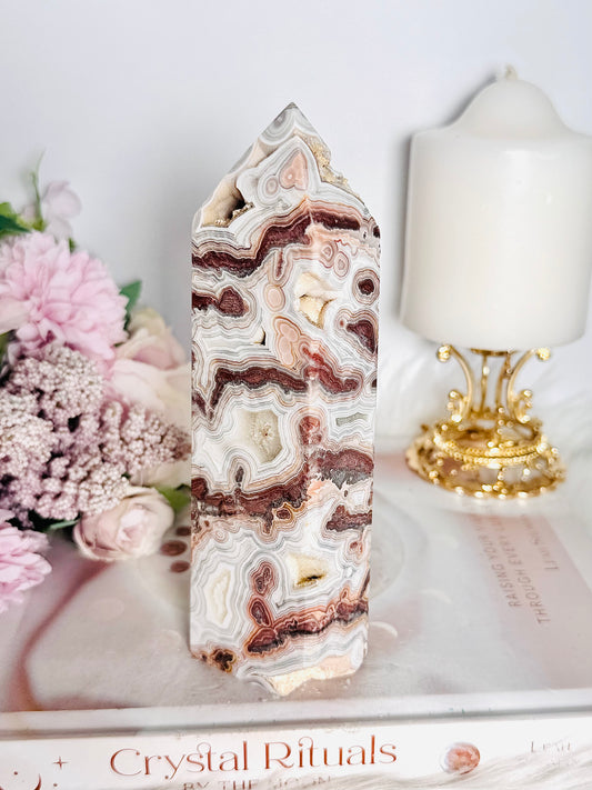 Absolutely Incredible Natural Mexican Lace Agate Druzy Chunky Tower 16cm