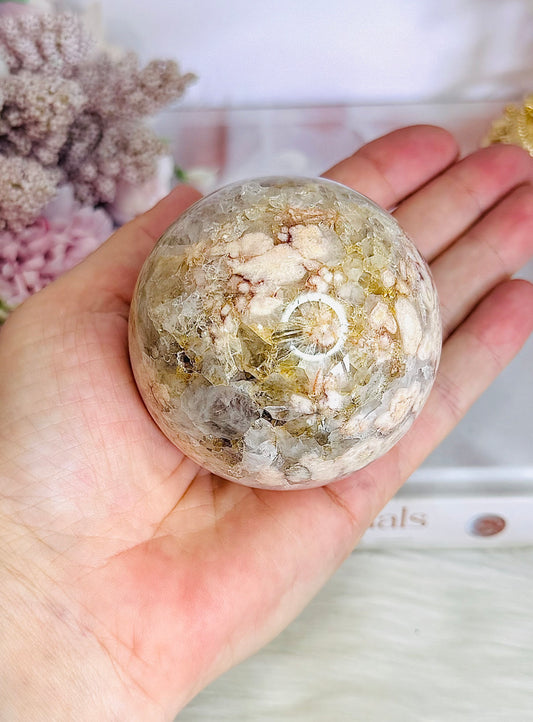 Absolutely Stunning Pink Amethyst X Flower Agate Druzy Sphere on Stand 362grams