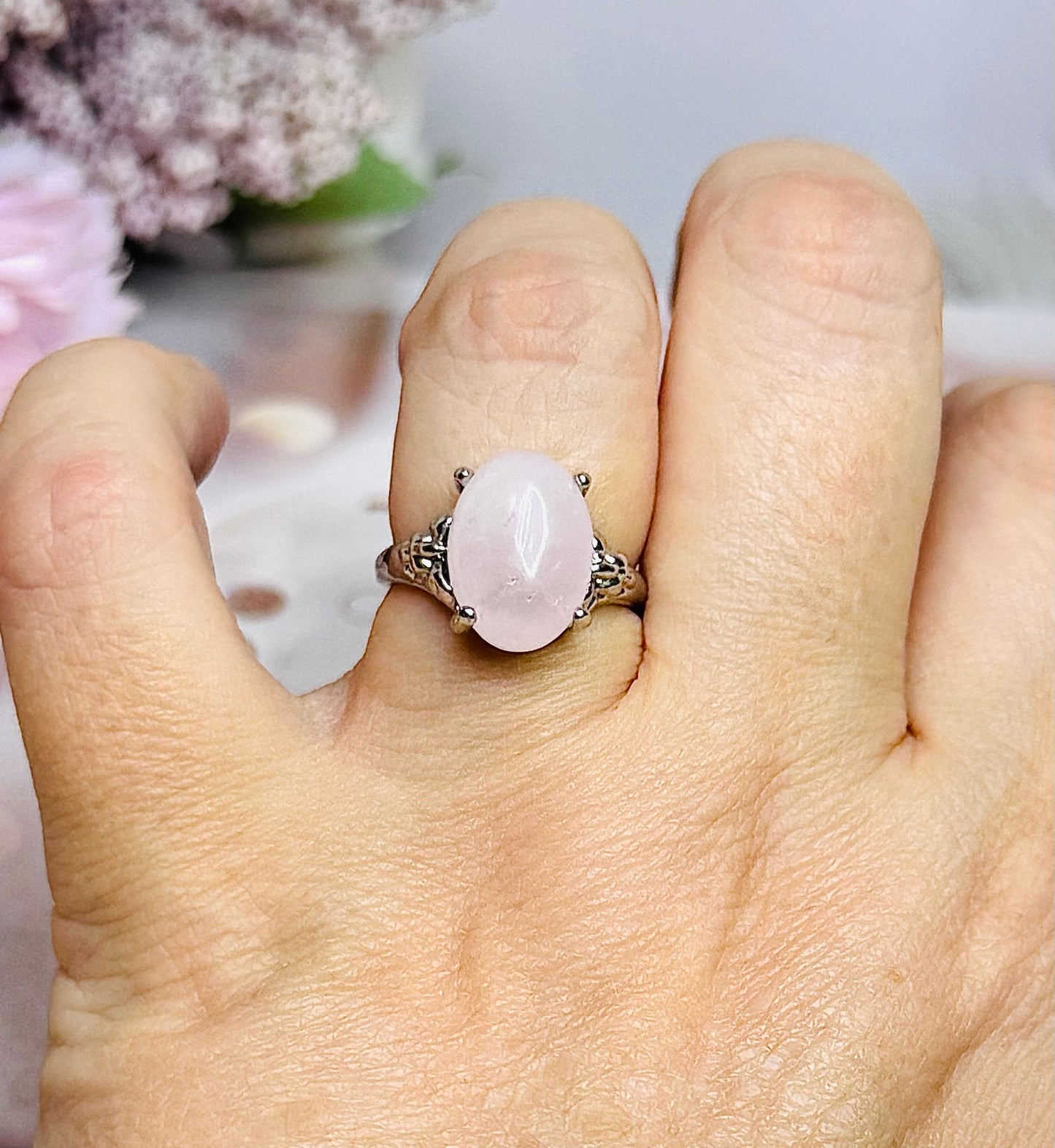 Sterling Silver Rose Quartz Ring Size 7 In Gift Bag