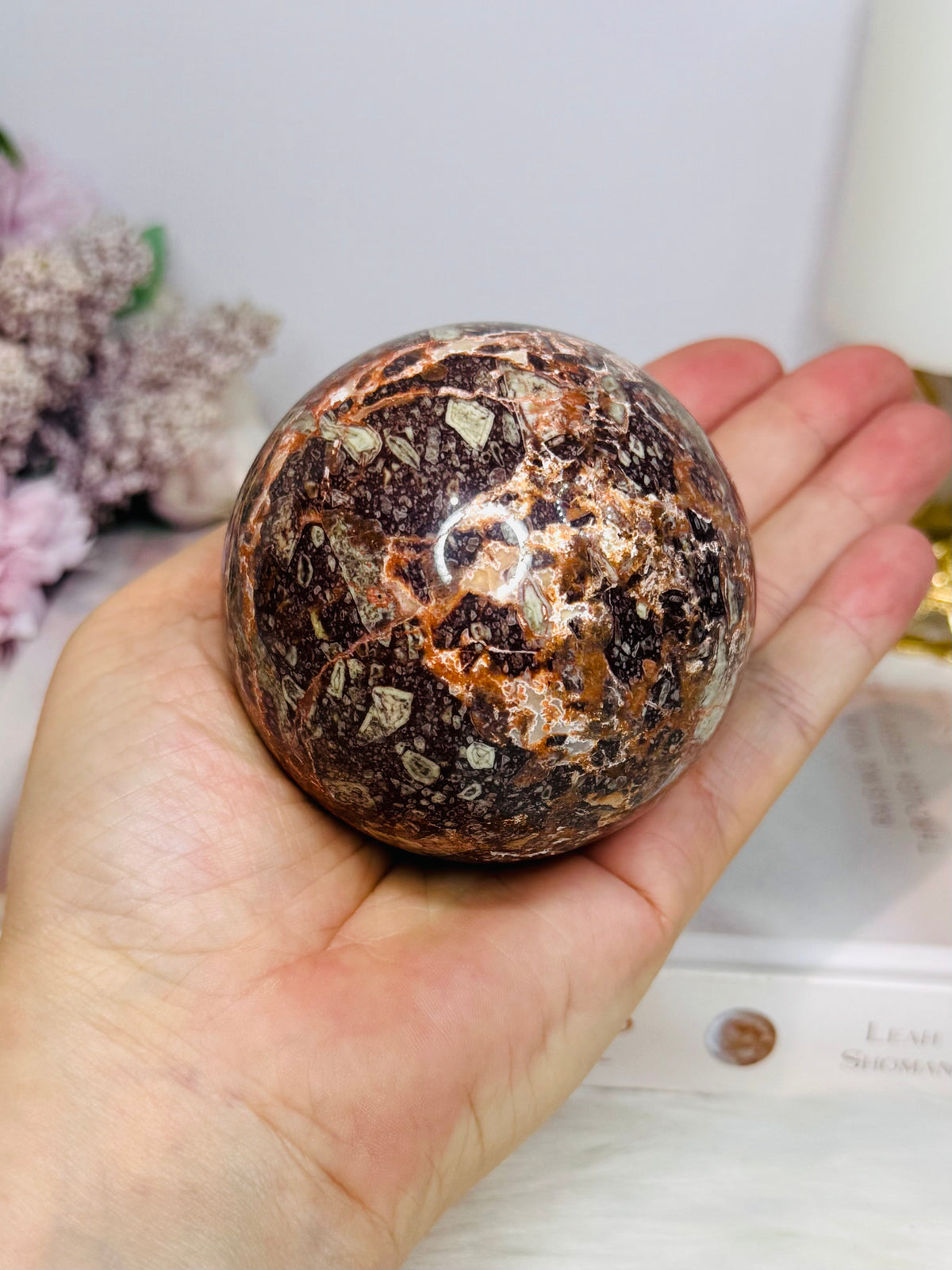 Large Money Agate Sphere on Stand 426g
