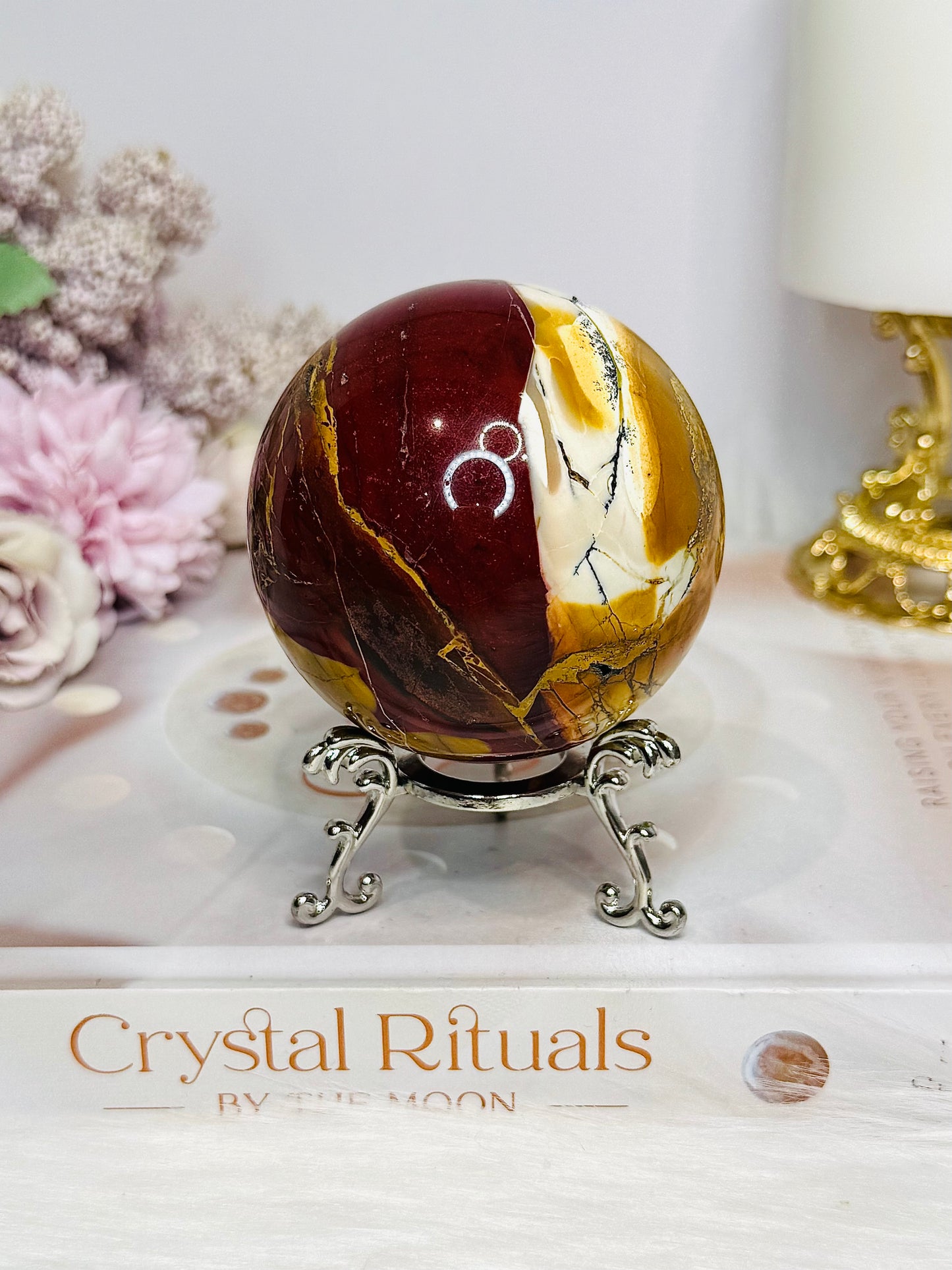 Large Mookaite Jasper Sphere on Stand 330g