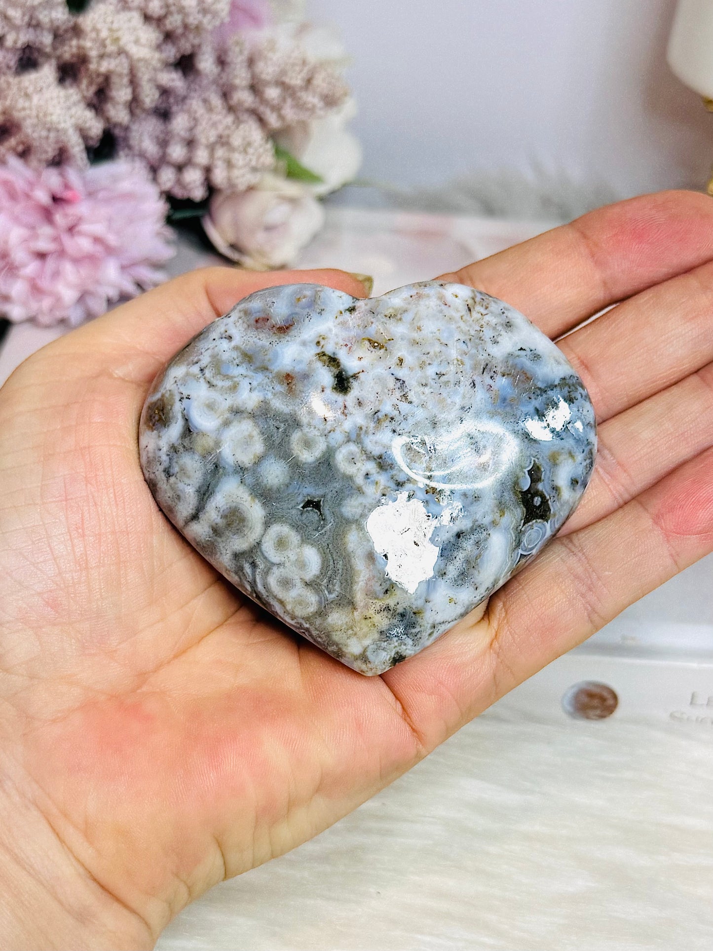 Orbicular Ocean Jasper Puffy Heart 7cm