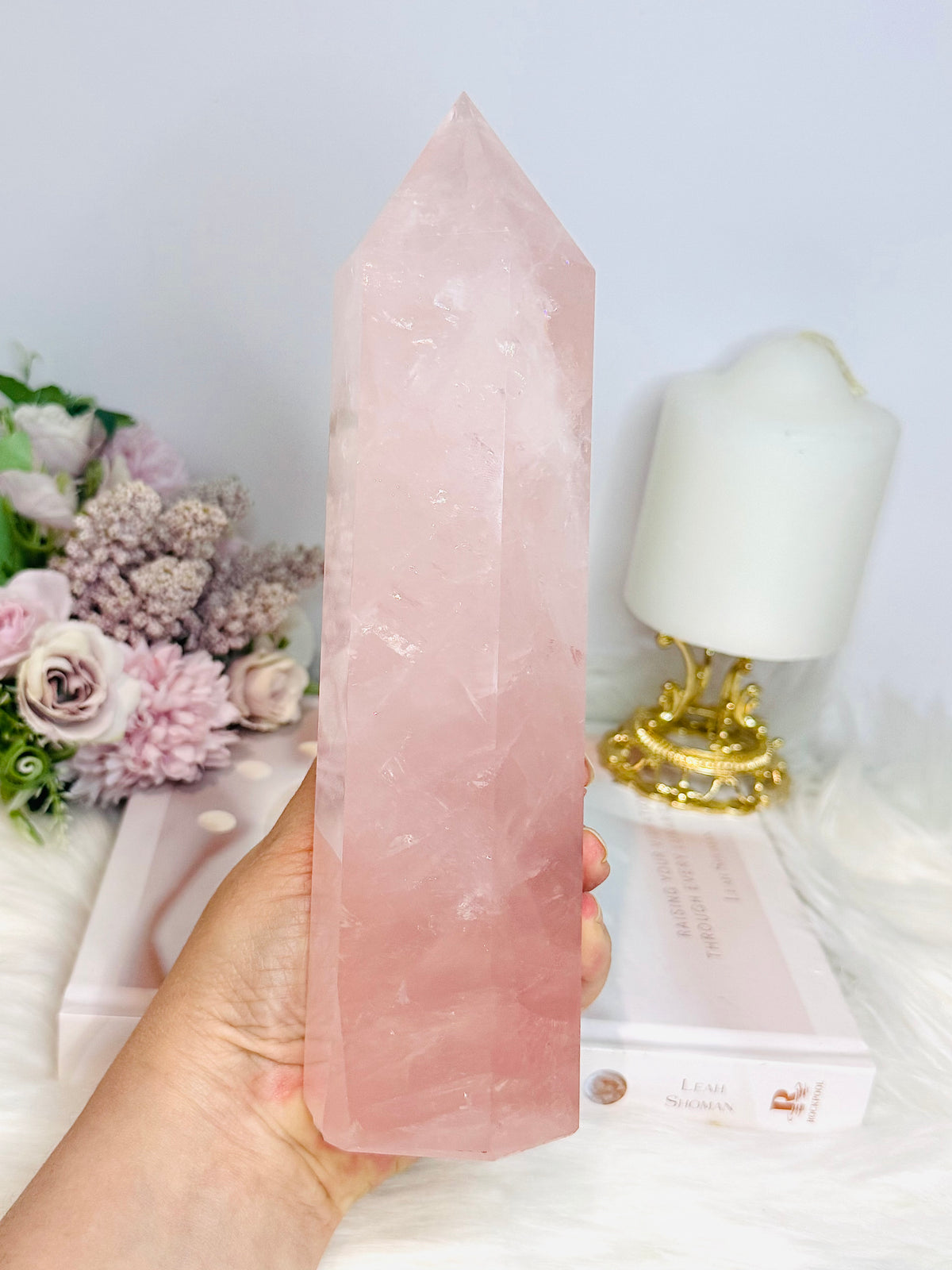 Large Chunky Pink Rose Quartz Tower 1.15KG 21.5cm