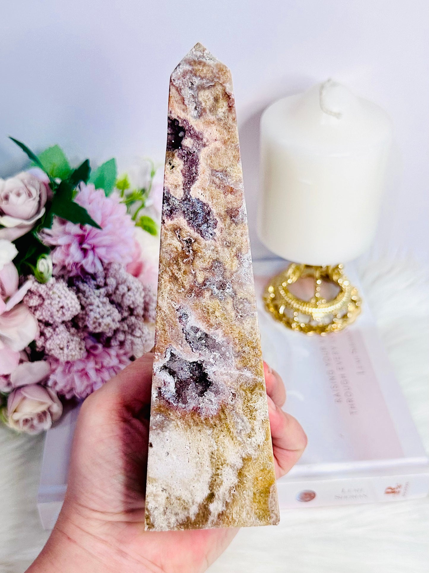 Classy & Absolutely Fabulous Large Chunky 18.5cm 559gram Pink Amethyst Druzy Tower | Obelisk From
Brazil