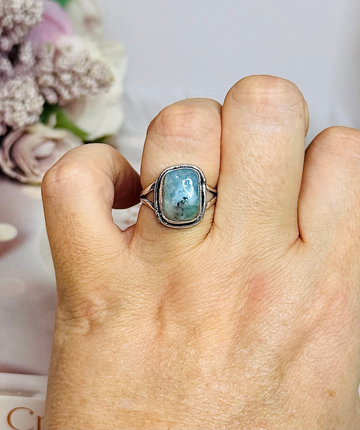 Sterling Silver 925 Larimar Ring Size 7
