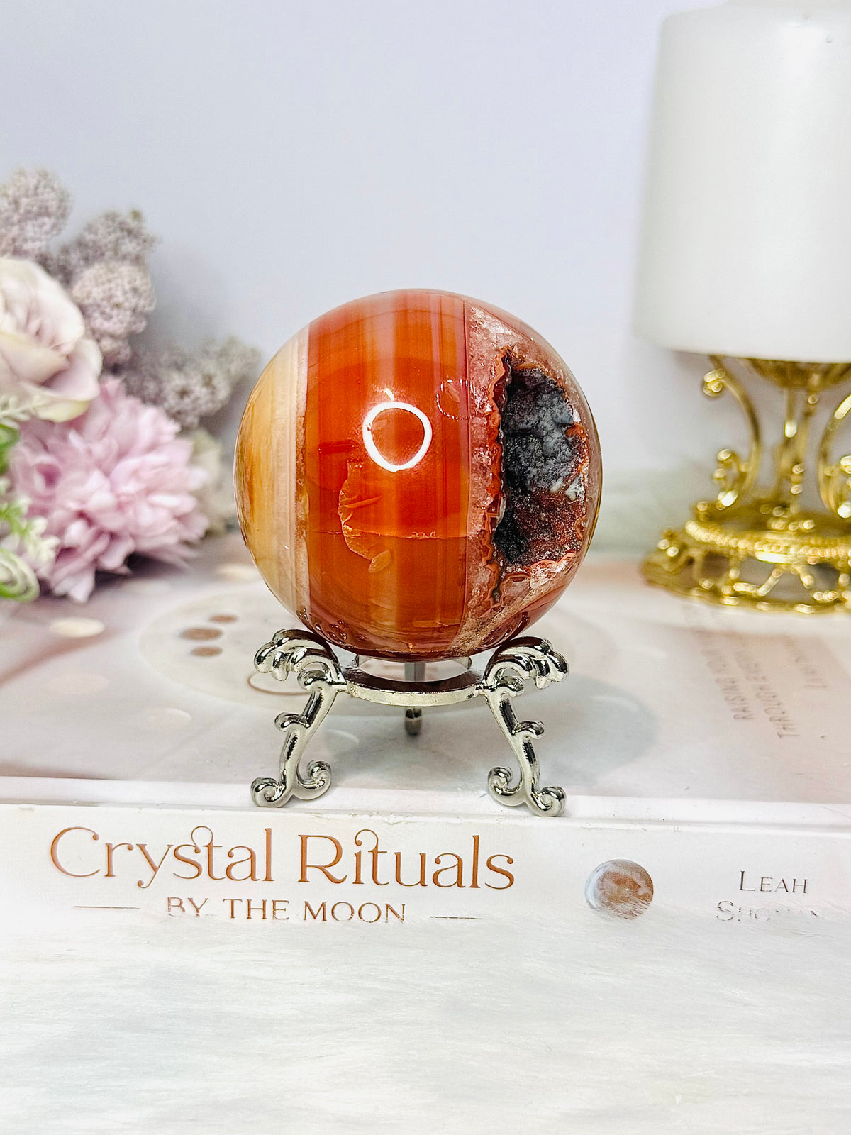 High Grade Druzy Carnelian Sphere on Stand 295g