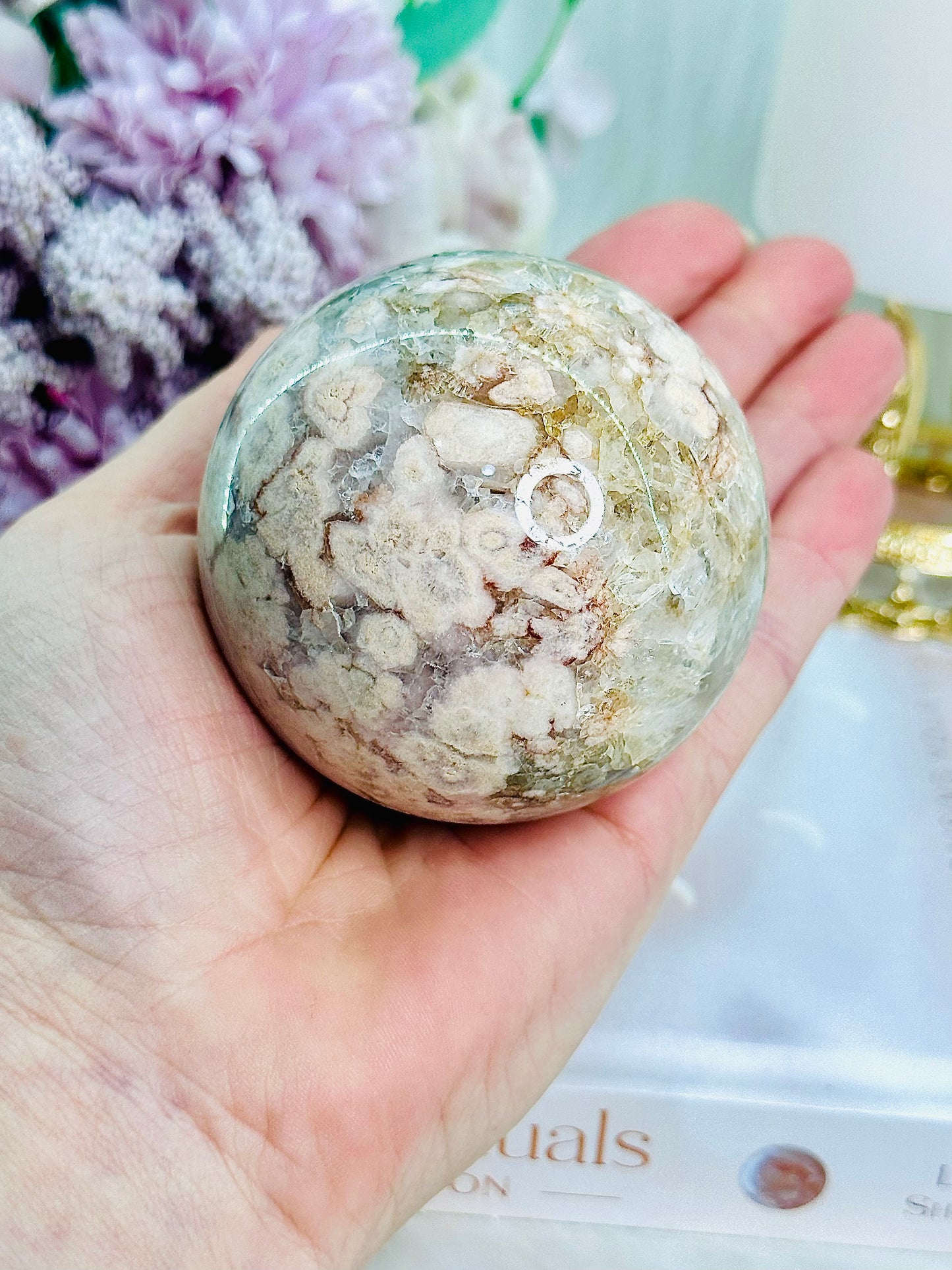 Absolutely Stunning Pink Amethyst X Flower Agate Druzy Sphere on Stand (Stand in pic is display only) 362grams