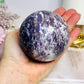 Natural Large Pegmatite | Unicorn Stone (Lepidolite, Pink Tourmaline, Smoky Quartz and Cleavelandite) Sphere on Stand 661g