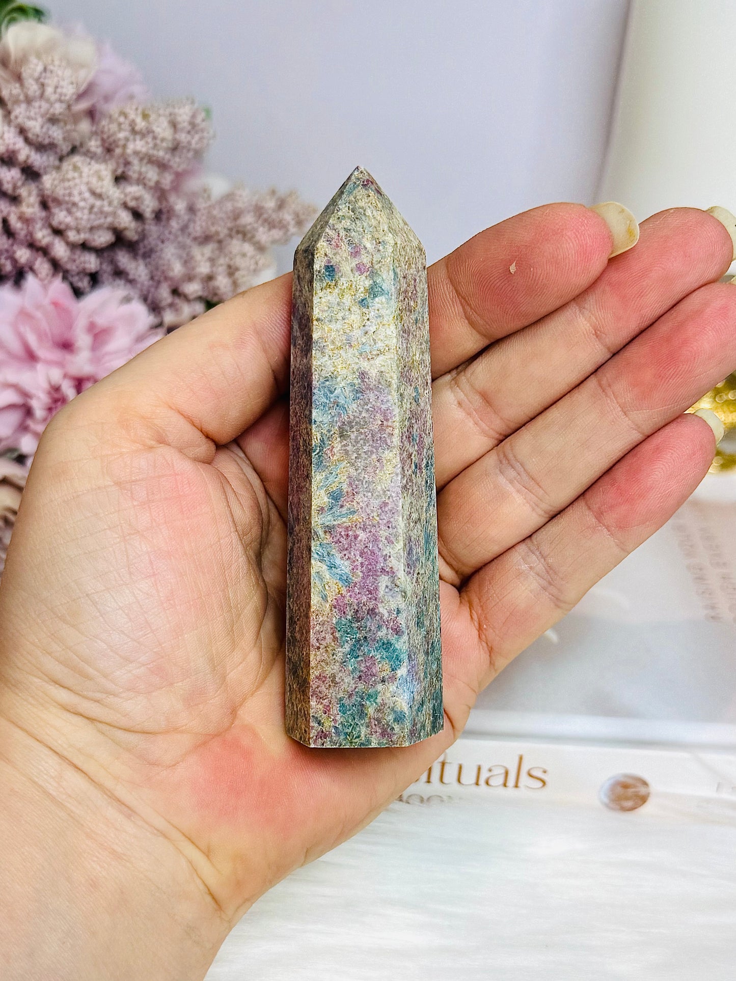 Rare Ruby In Blue Apatite Tower (UV Reactive) 10cm