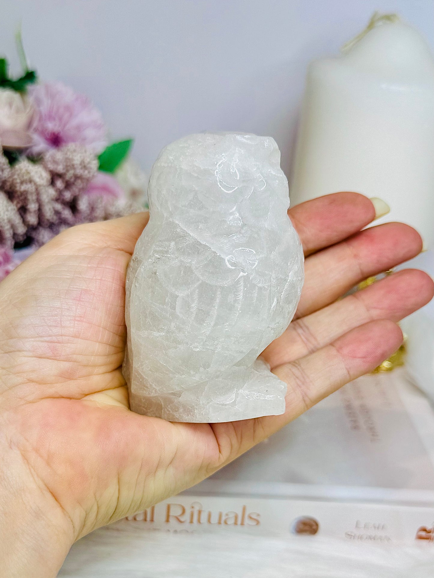 Clear Quartz Carved Owl 8cm 312g