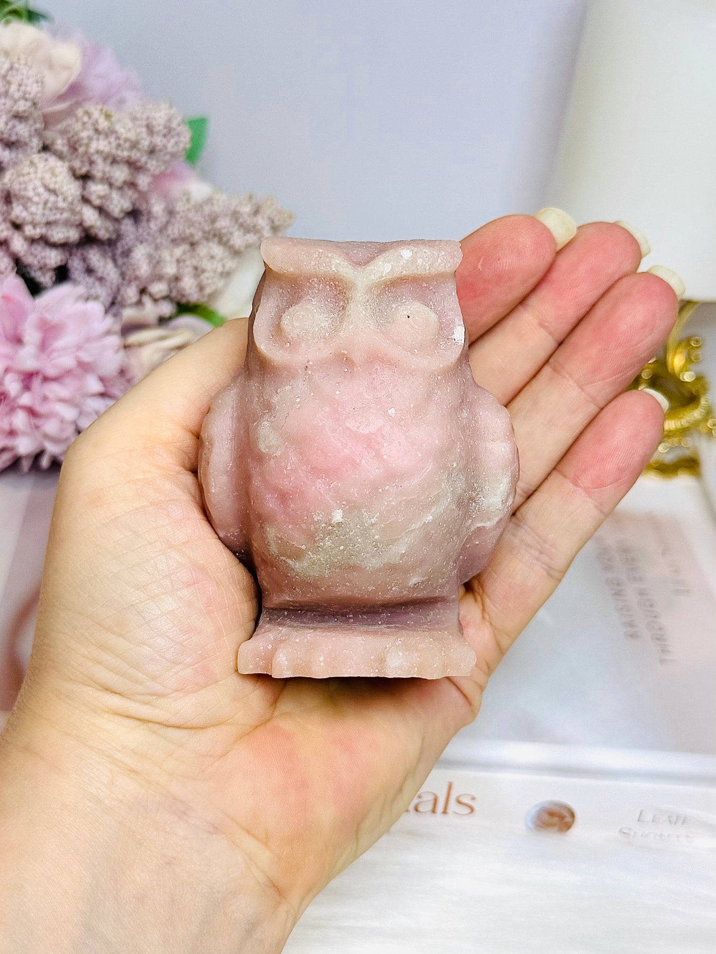 Large Pink Opal Carved Owl 8cm 305g