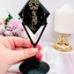 A Powerful Protection Stone ~ Beautiful Black Obsidian Carved Diamond with Gold Hand Print 17.5cm (Print is on both sides)