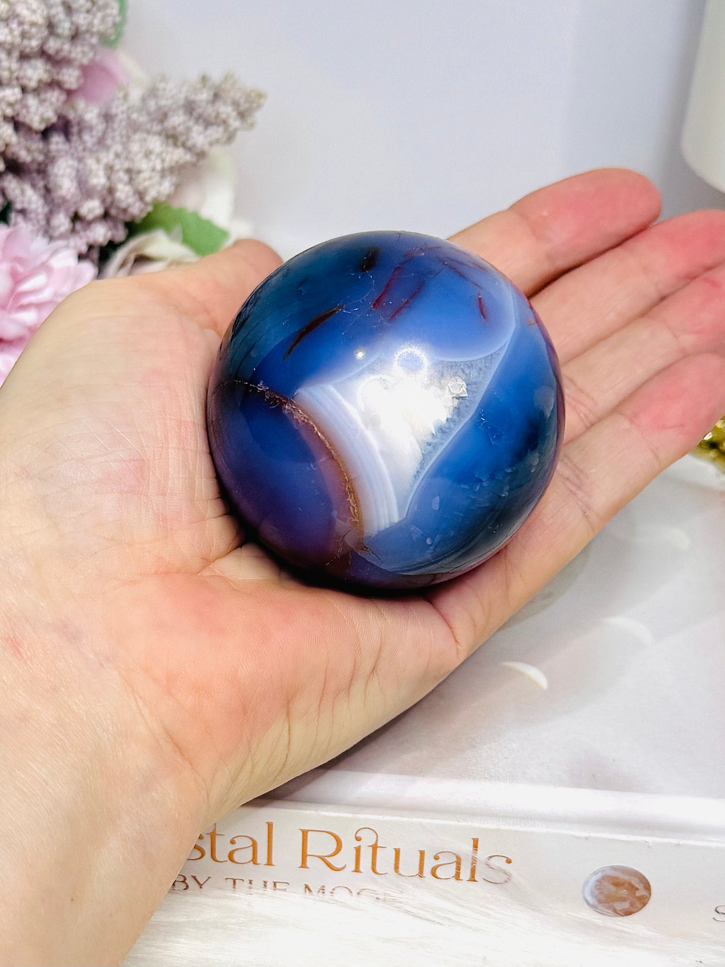 High Grade Blue Agate Sphere on Stand 250g