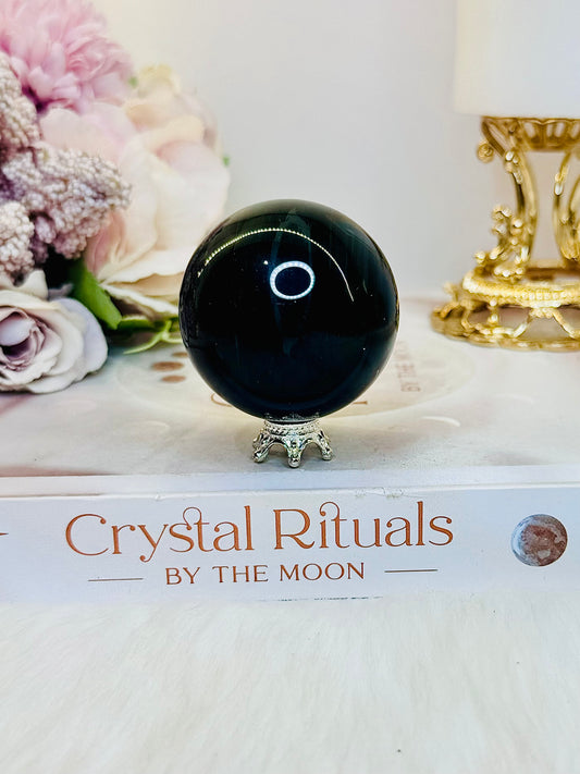 For Protection ~ Black Obsidian Sphere On Stand 5cm