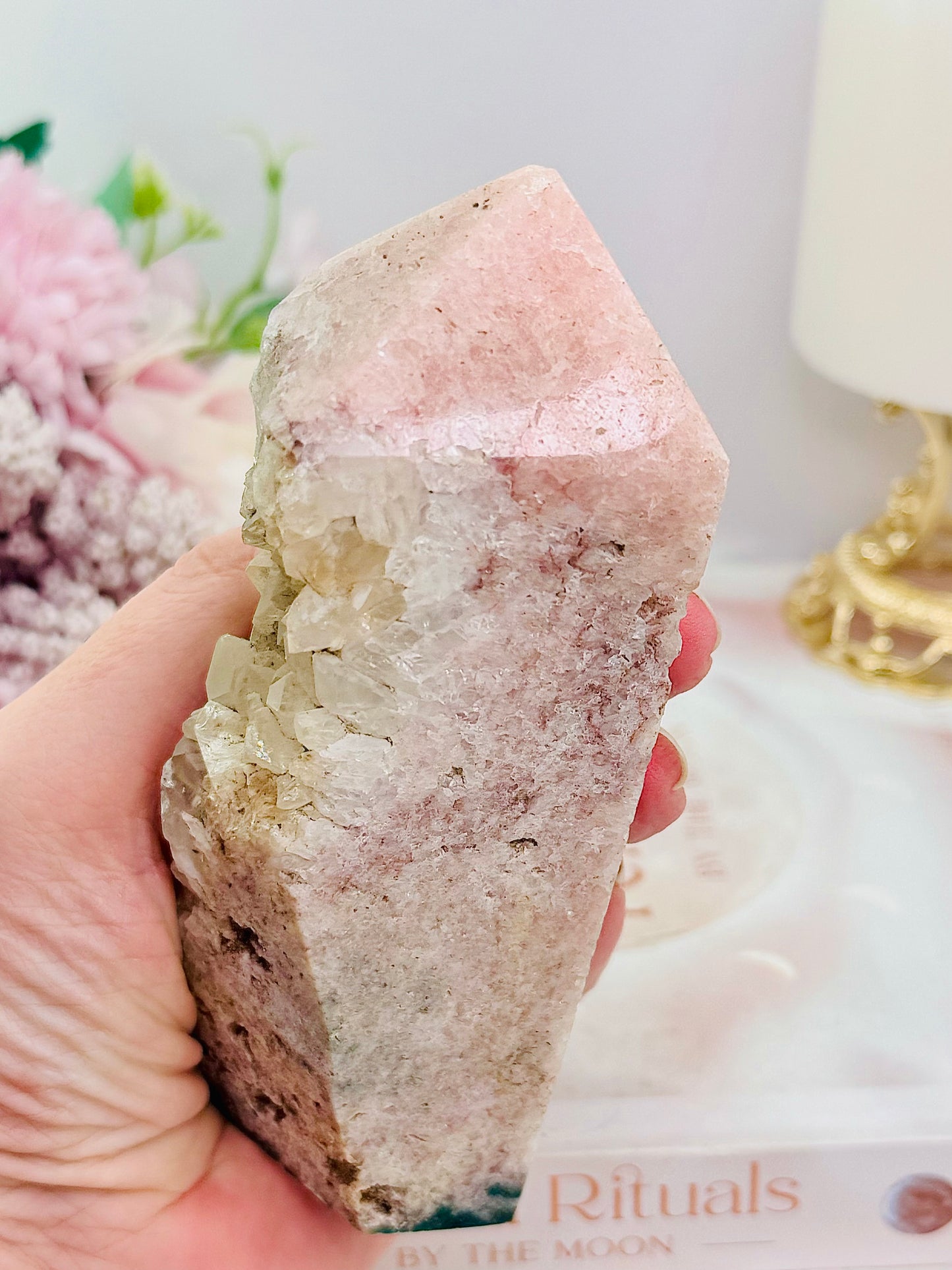 Chunky Tall 14cm Natural Druzy Pink Amethyst Tower (slight chip in tip)