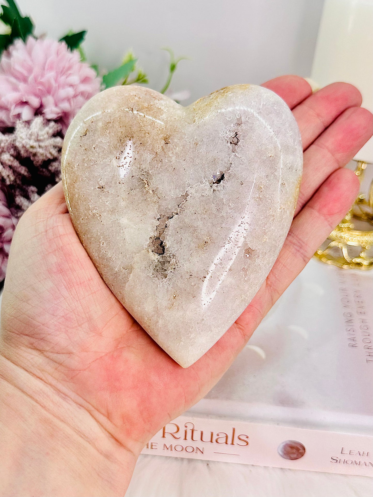 Beautiful Puffy 10cm Pink Amethyst Druzy Heart Carving On Stand From Brazil 379grams