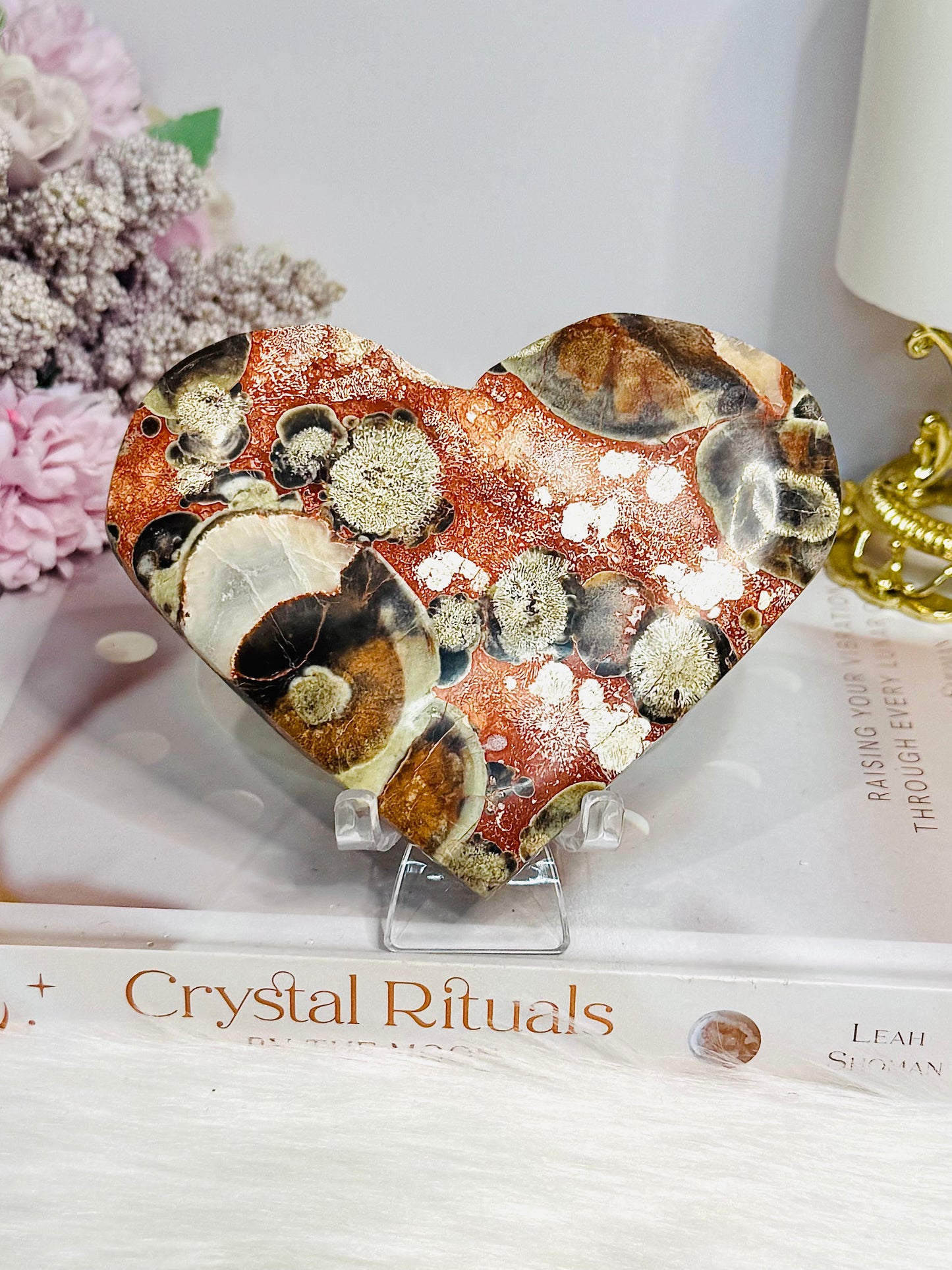 Large Money Agate Heart on Stand 12cm