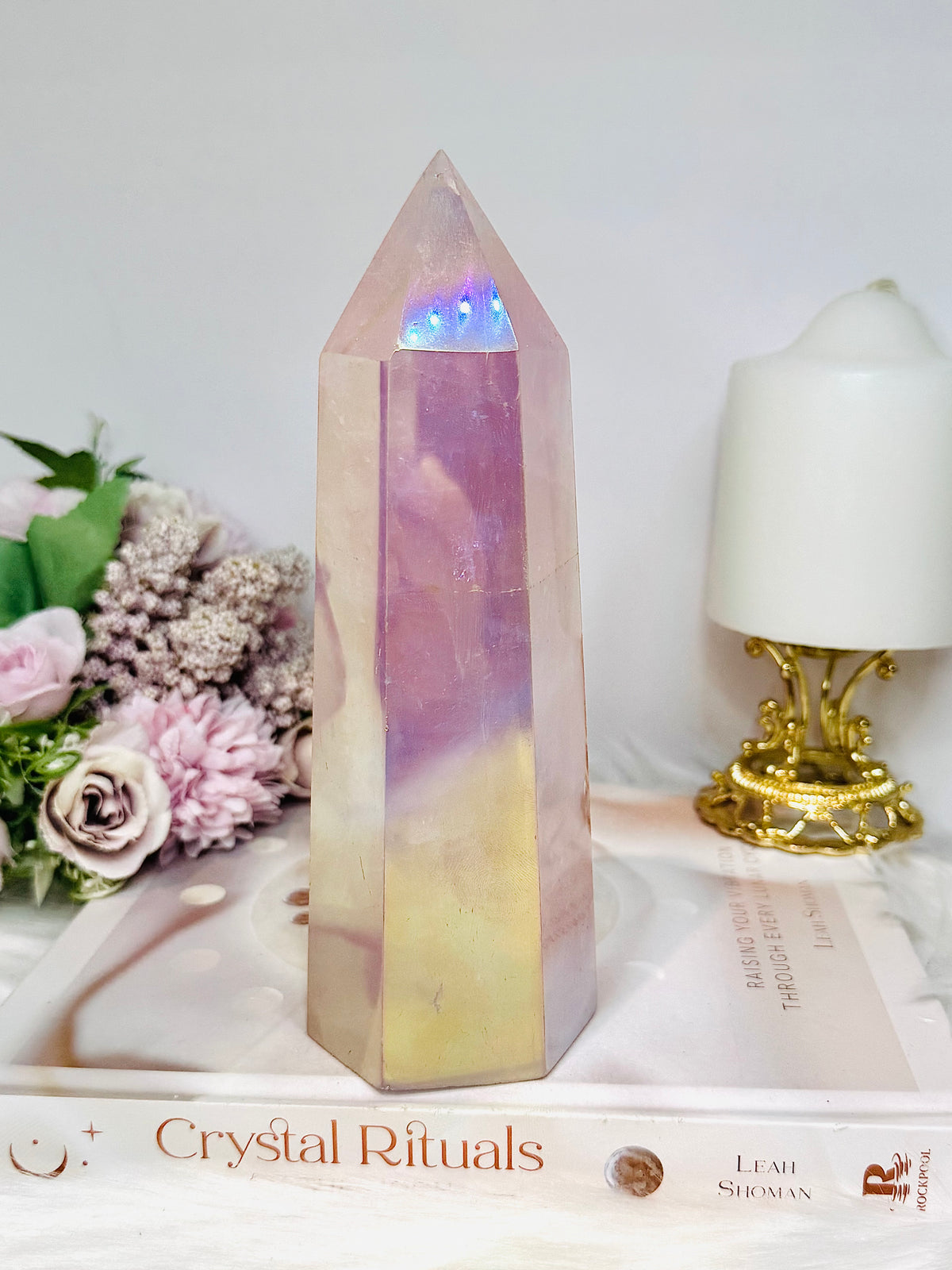 Large Angel Aura Rose Quartz Tower 18.5cm 808g
