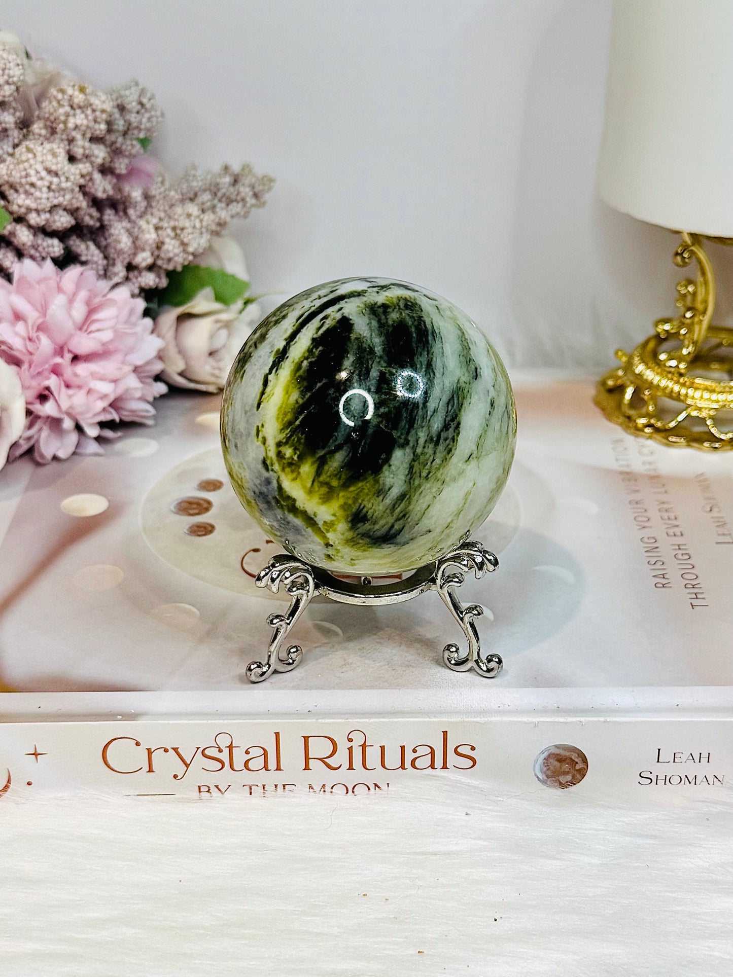Green Jade Sphere on Stand 334g