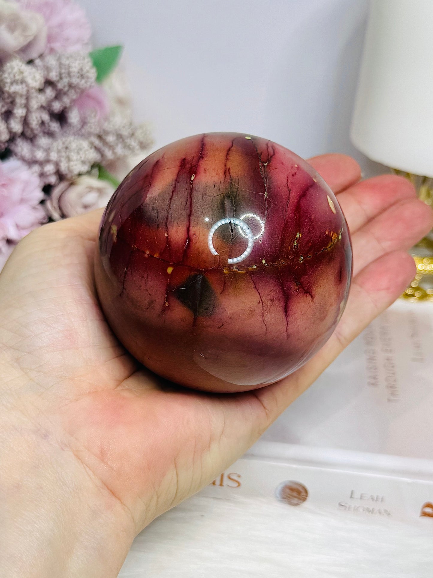 Large Mookaite Jasper Sphere on Stand 494g