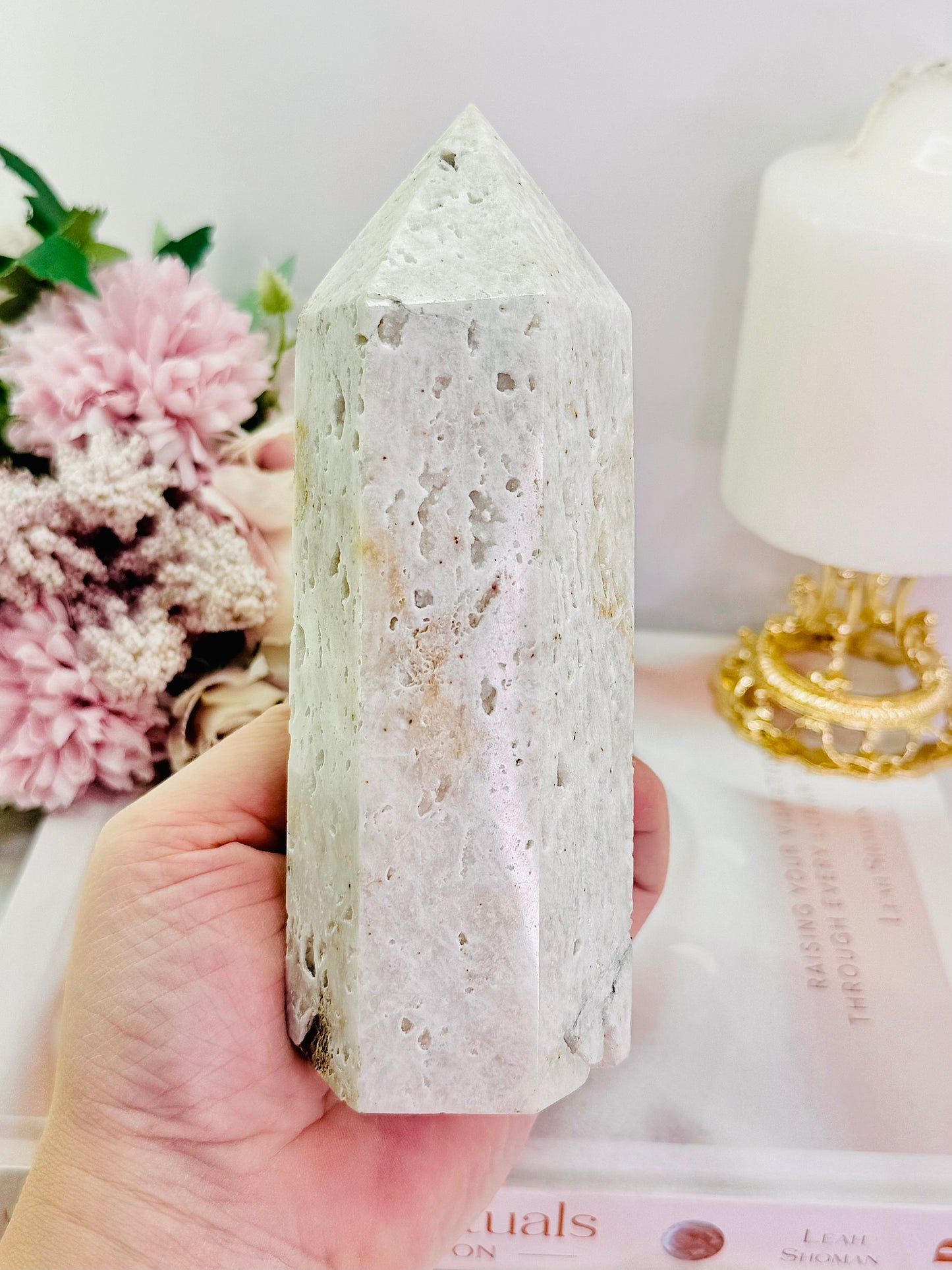 Large 15cm Chunky 558gram White Druzy Agate Tower