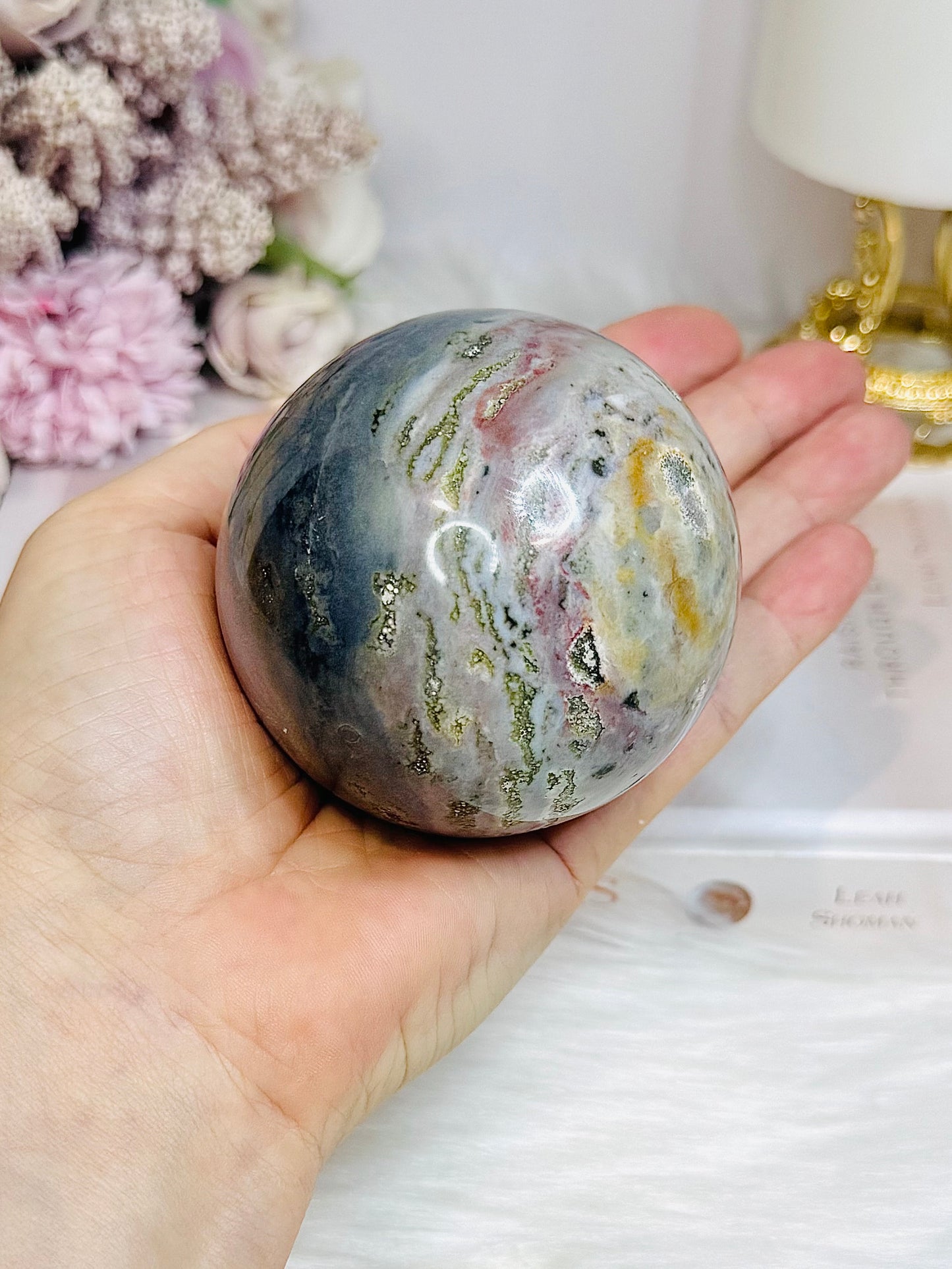 Ocean Jasper Sphere on Stand 443g