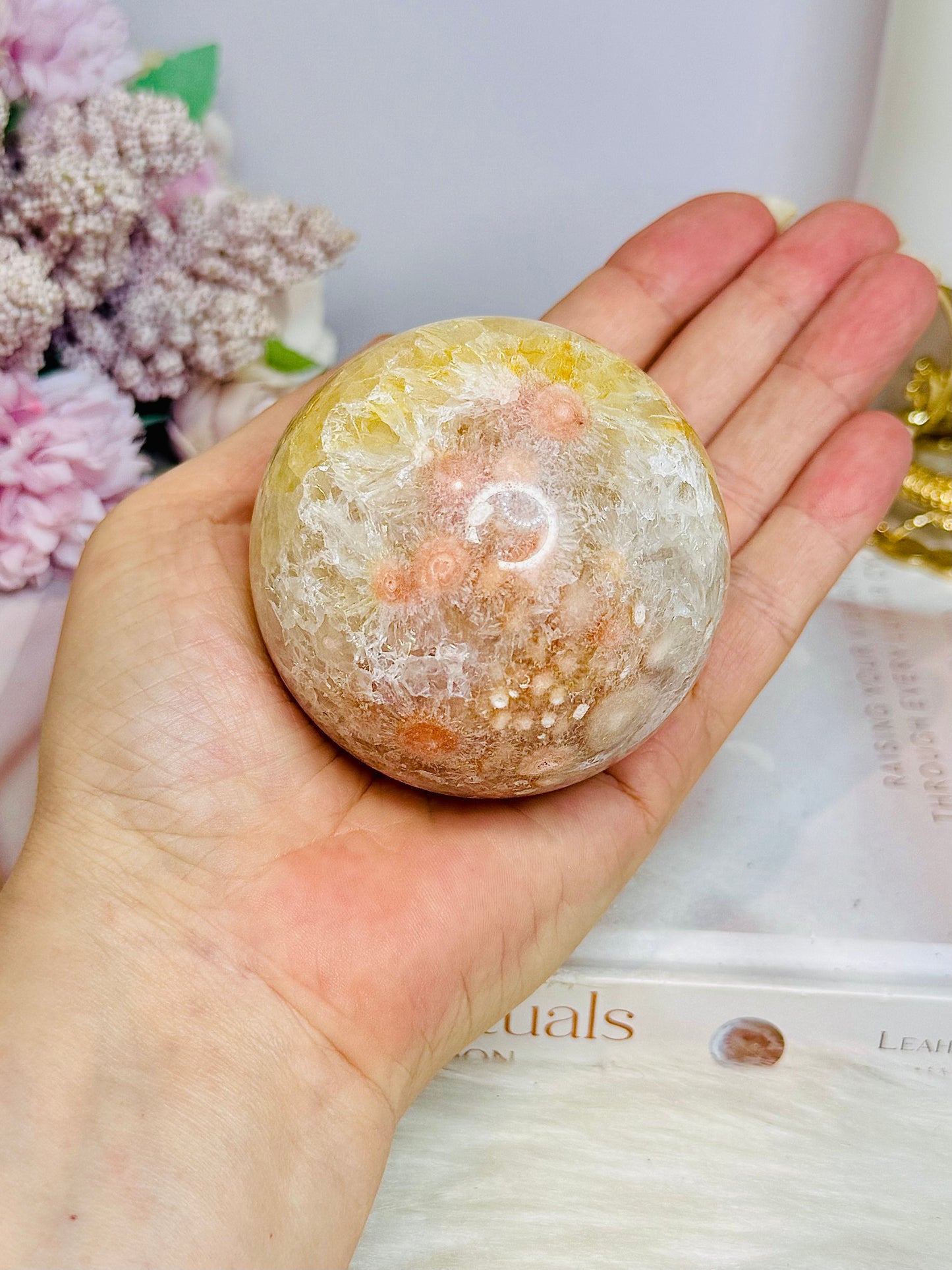 Large Flower Agate Sphere on Stand 382g