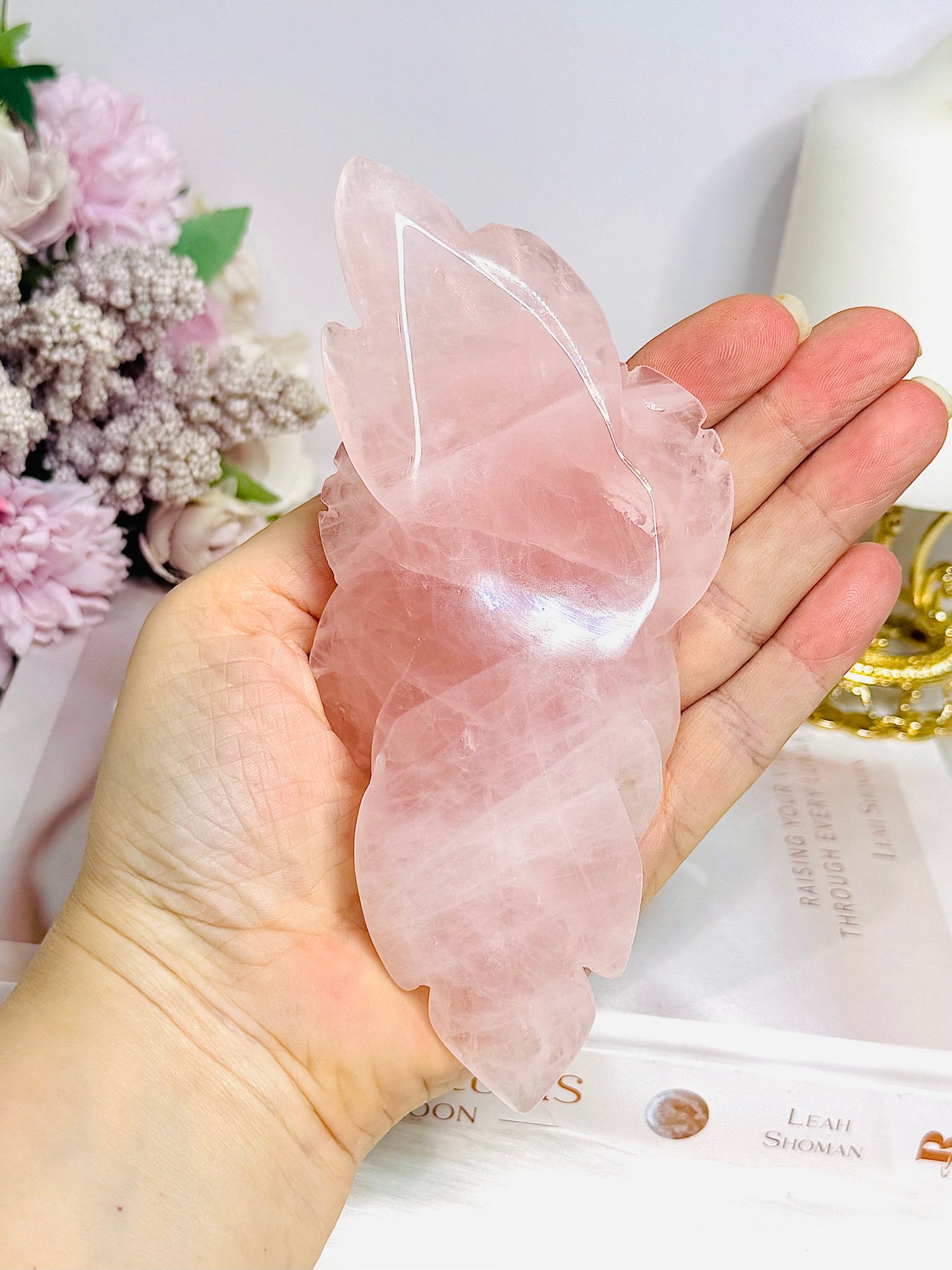 Large Rose Quartz Carved Rose on Stand 15cm