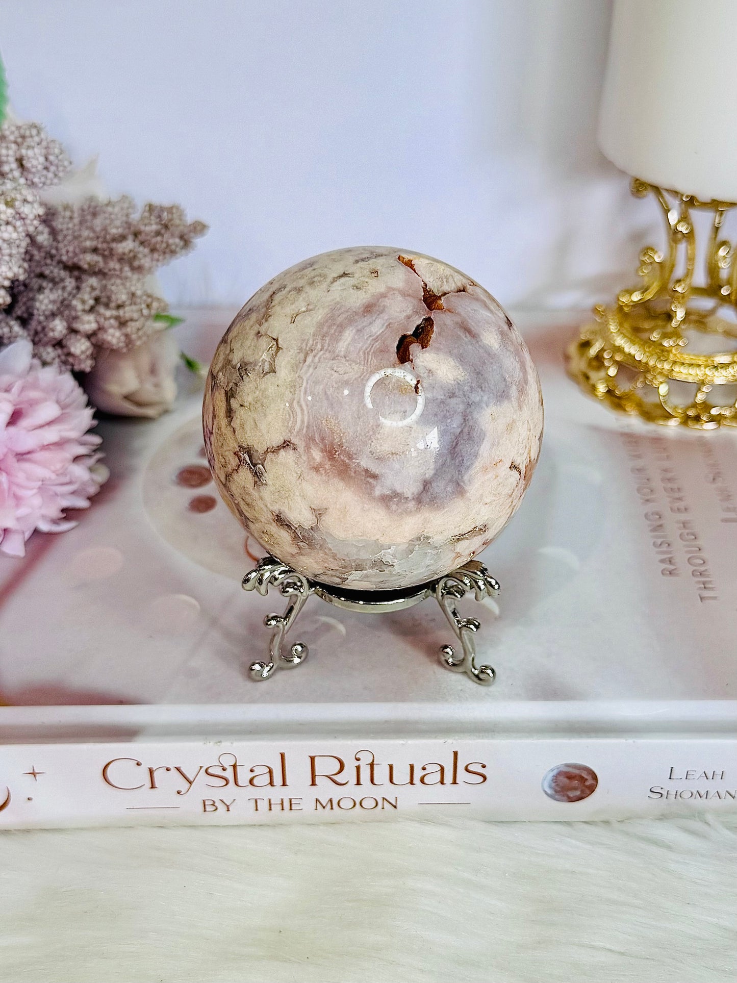 Absolutely Stunning Pink Amethyst X Flower Agate Druzy Sphere on Stand 362grams