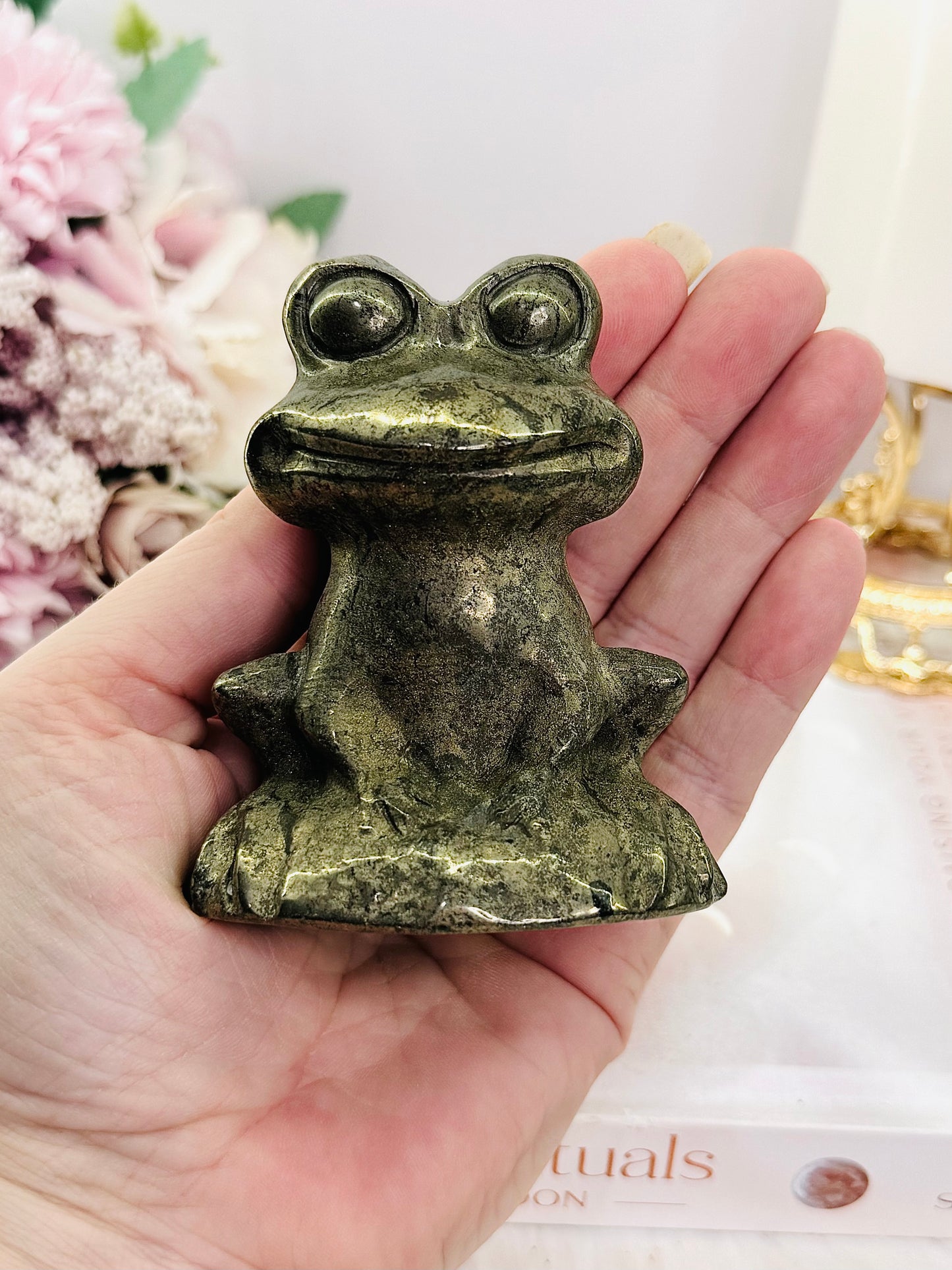 Large 9cm Pyrite Frog Carving 374grams