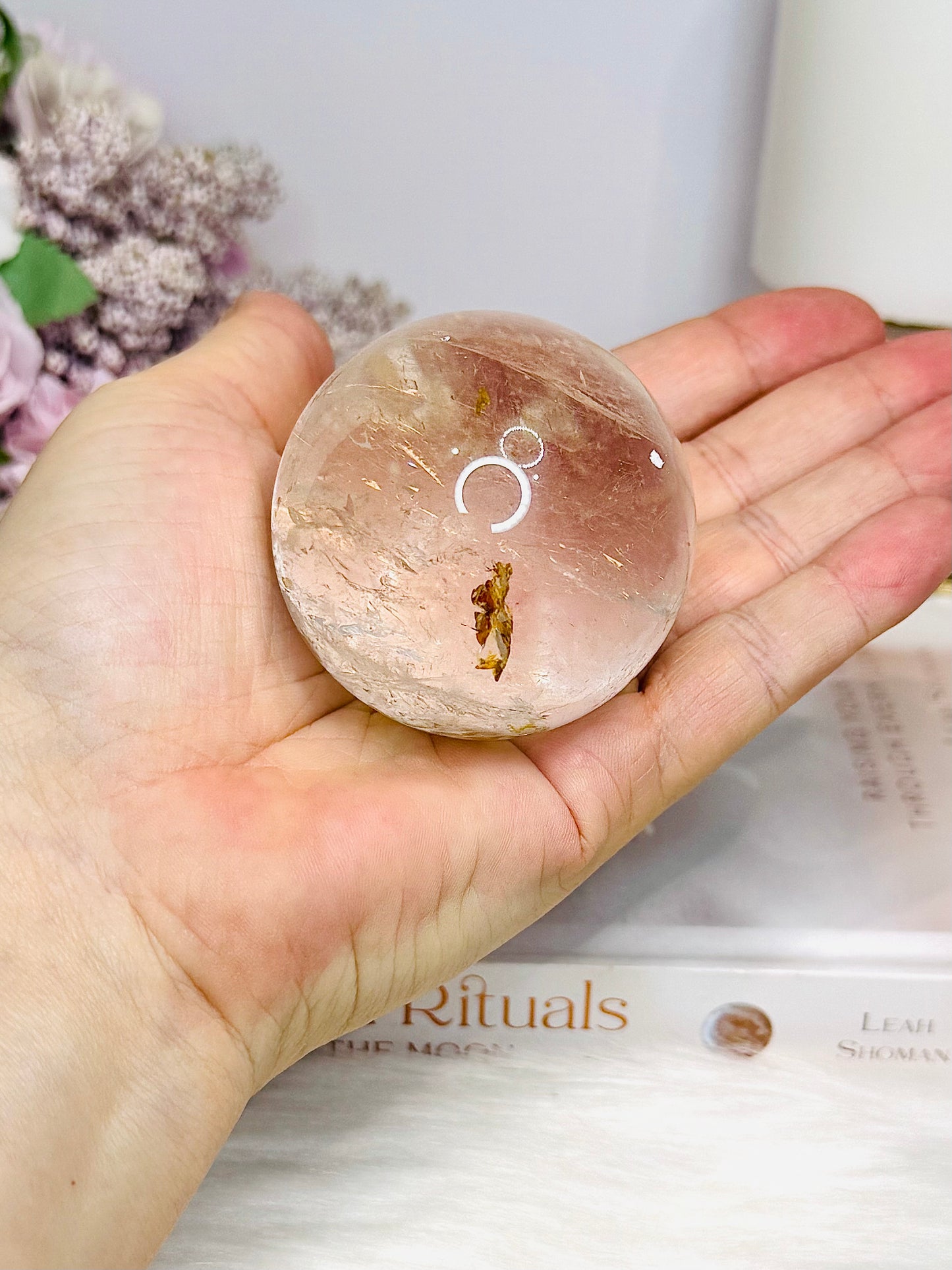 Clear Quartz Sphere With Golden Healer Inclusions 233g