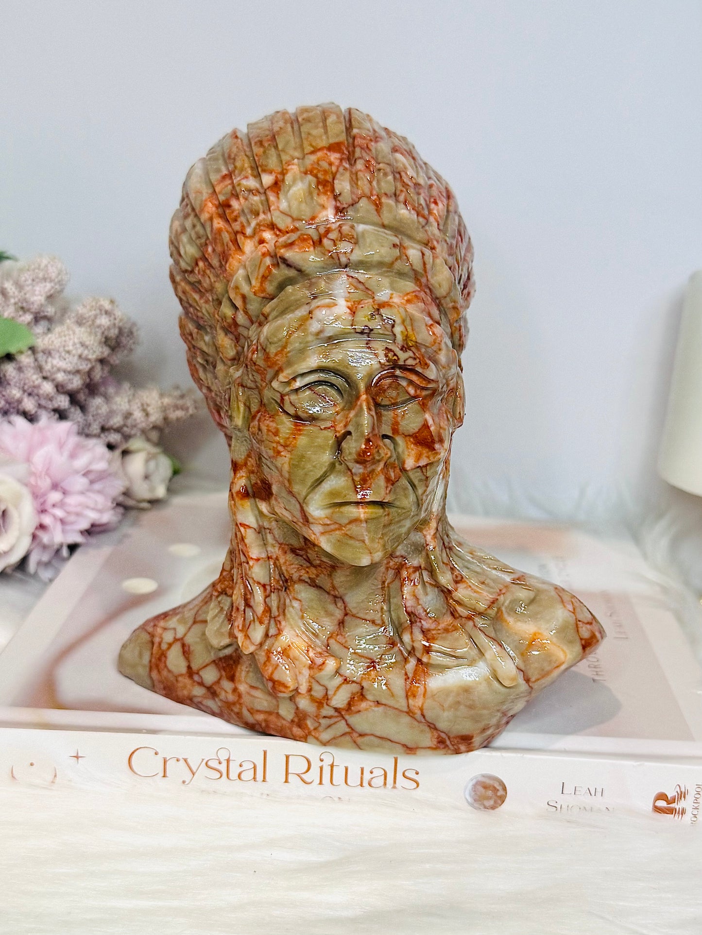 Large Red Vein Jasper Carved American Indian Chief 17cm 1.65KG