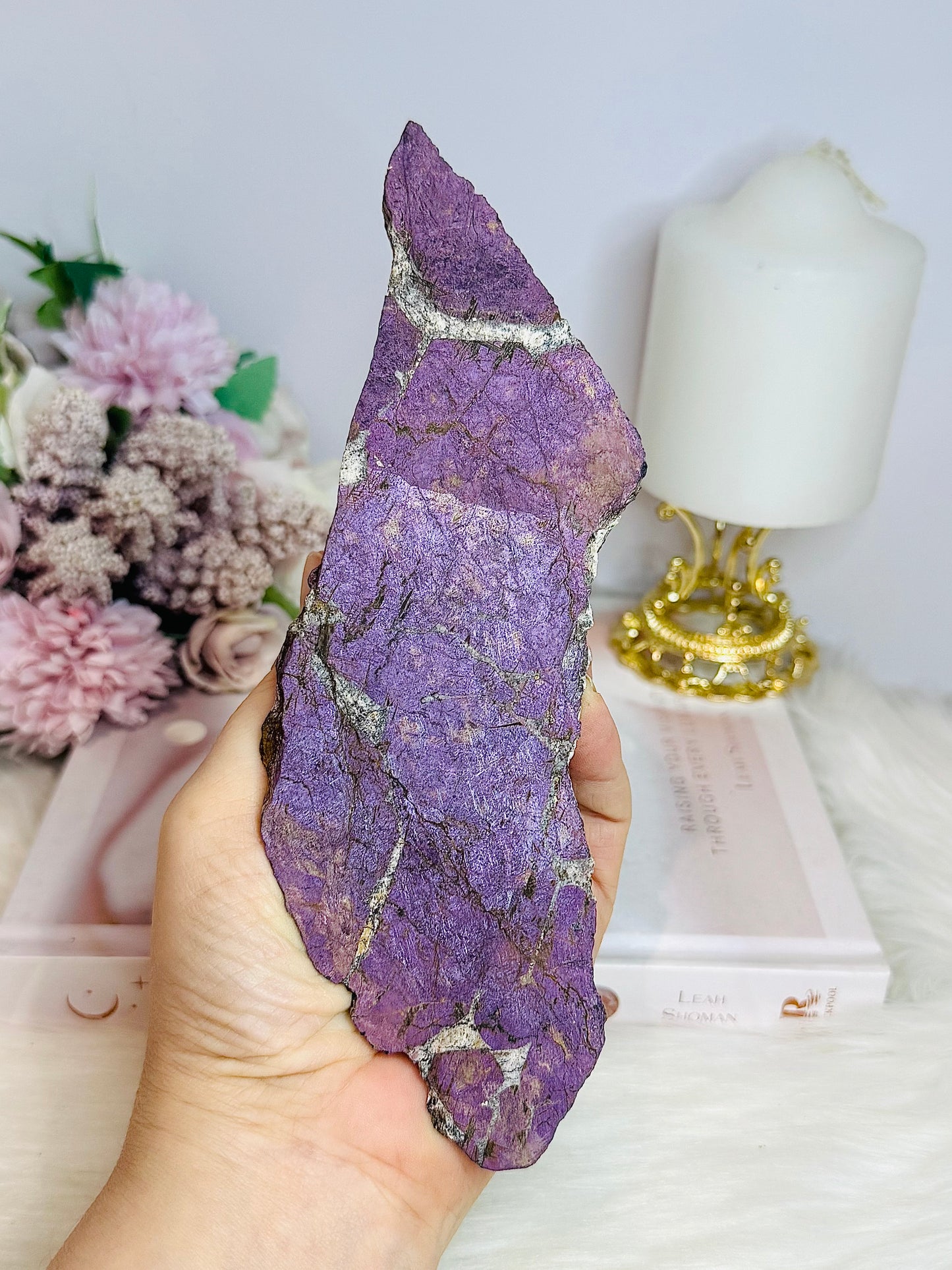 Large Natural Purpurite Slab on Stand 309g 19cm