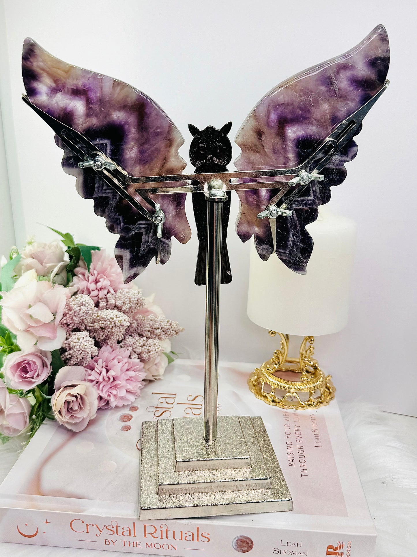 Stunning Large 24cm Chevron | Dream Amethyst Wings on Owl Stand